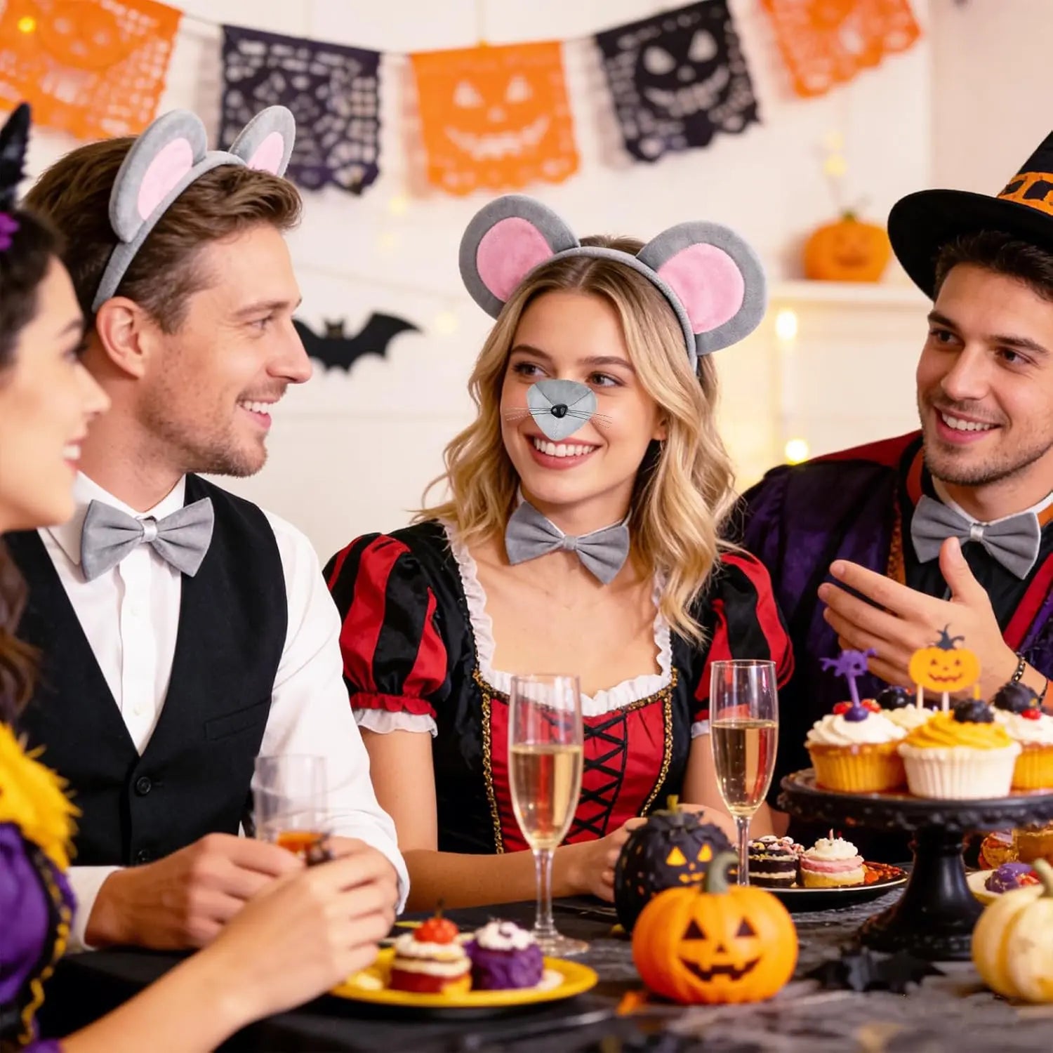 Mouse Costume Accessory Set,Rat Costume Set,Mouse Costume Set Includes Ear Headband,Tail,Nose,Bow Tie for Halloween Wholesale Hub