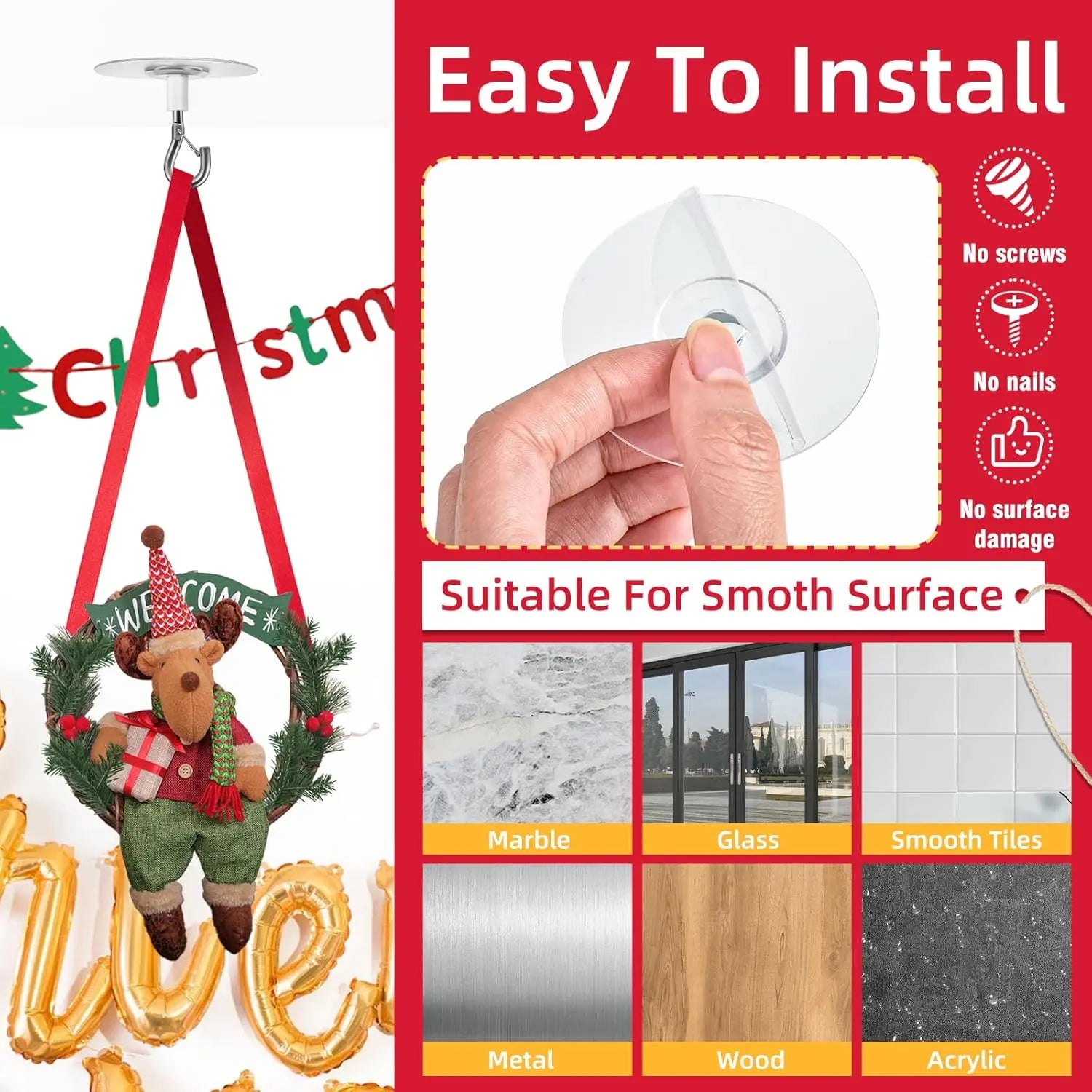 12 Pcs No Hole Adhesive Ceiling Hooks No Drill Ceiling Hanging Hook for Hanging Light Plants Lanterns Wind Chime Hanger Sticky Eye Hooks for Baby Mobile Curtain Wholesale Hub