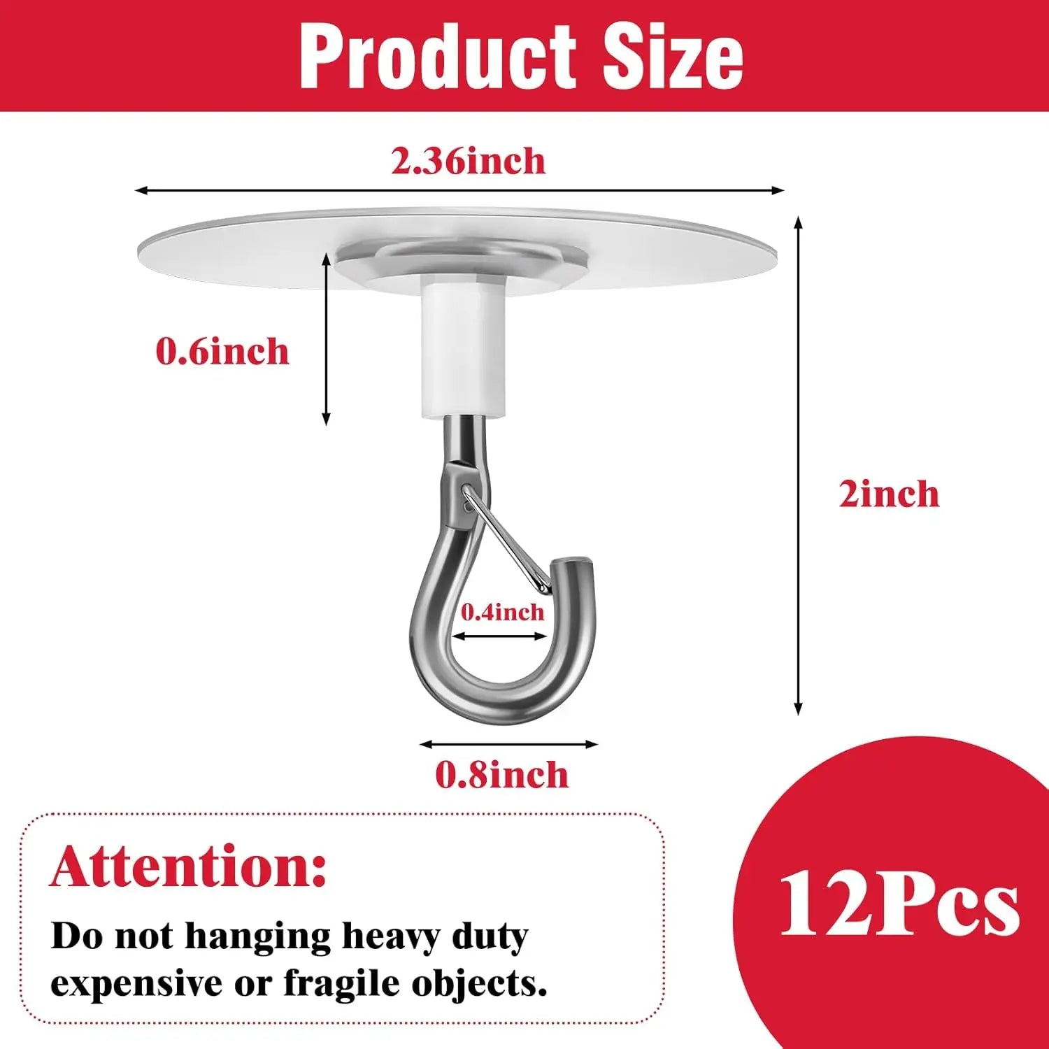 12 Pcs No Hole Adhesive Ceiling Hooks No Drill Ceiling Hanging Hook for Hanging Light Plants Lanterns Wind Chime Hanger Sticky Eye Hooks for Baby Mobile Curtain Wholesale Hub