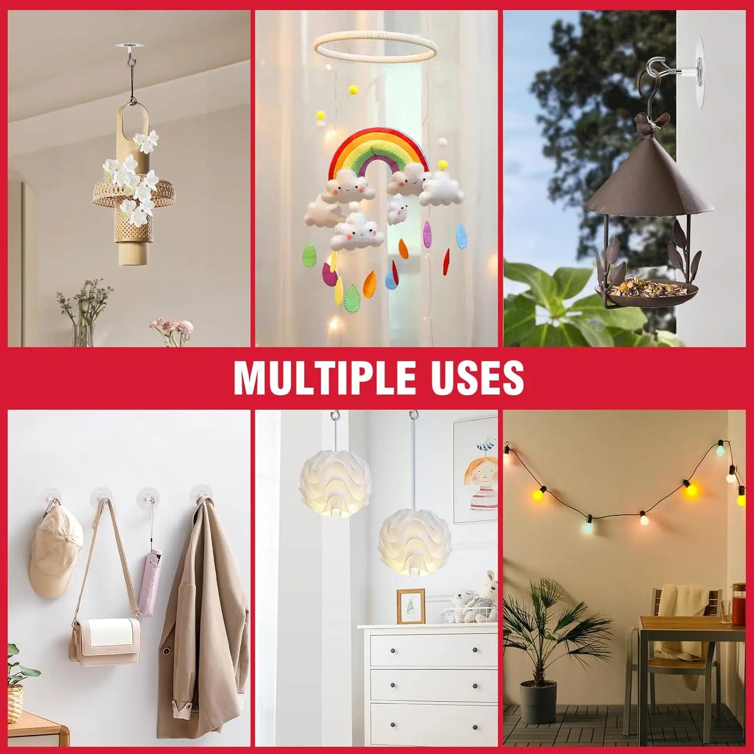 12 Pcs No Hole Adhesive Ceiling Hooks No Drill Ceiling Hanging Hook for Hanging Light Plants Lanterns Wind Chime Hanger Sticky Eye Hooks for Baby Mobile Curtain Wholesale Hub
