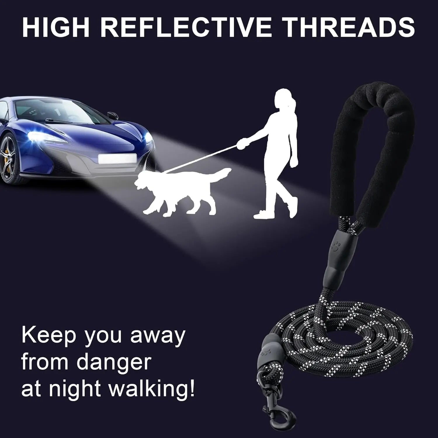 2 Pack Dog Leash, 4/5//6 FT Heavy Duty Nyl Rope Pet Leashes with Comfortable Padded Handle, Reflective Dog Leashes for Small Medium and Large Dogs (5FT-1/2,Black/Black) Wholesale Hub