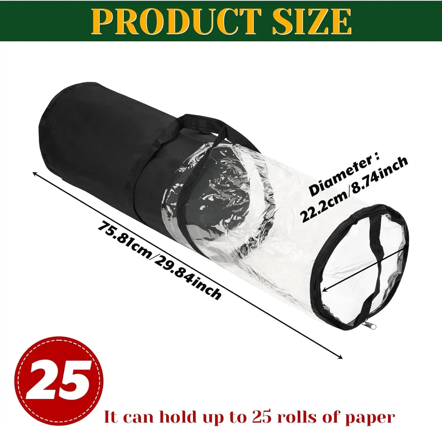 Homakover Clear PVC Christmas Wrapping Paper Organizer Storage, 30" Gift Wrap Organizer Zippered Storage, Fit for 18-25 Rolls (Black) Wholesale Hub