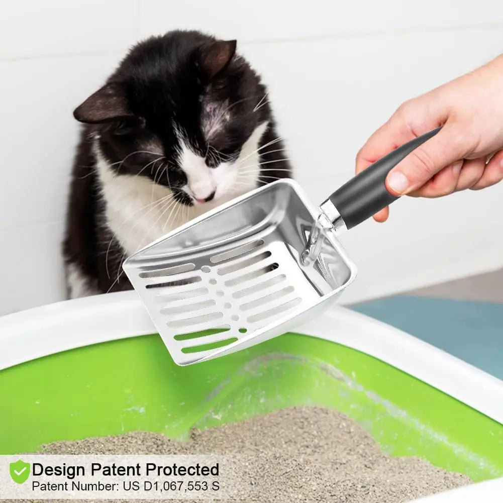 Cat Litter Scoop - Stainless Steel Metal Cat Litter Scoop-Kitty Metal Scooper-Sturdy Mesh Scooper - Mesh Shovel-Easy to Clean - Suitable for Cat Litter Box - Light Black Wholesale Hub