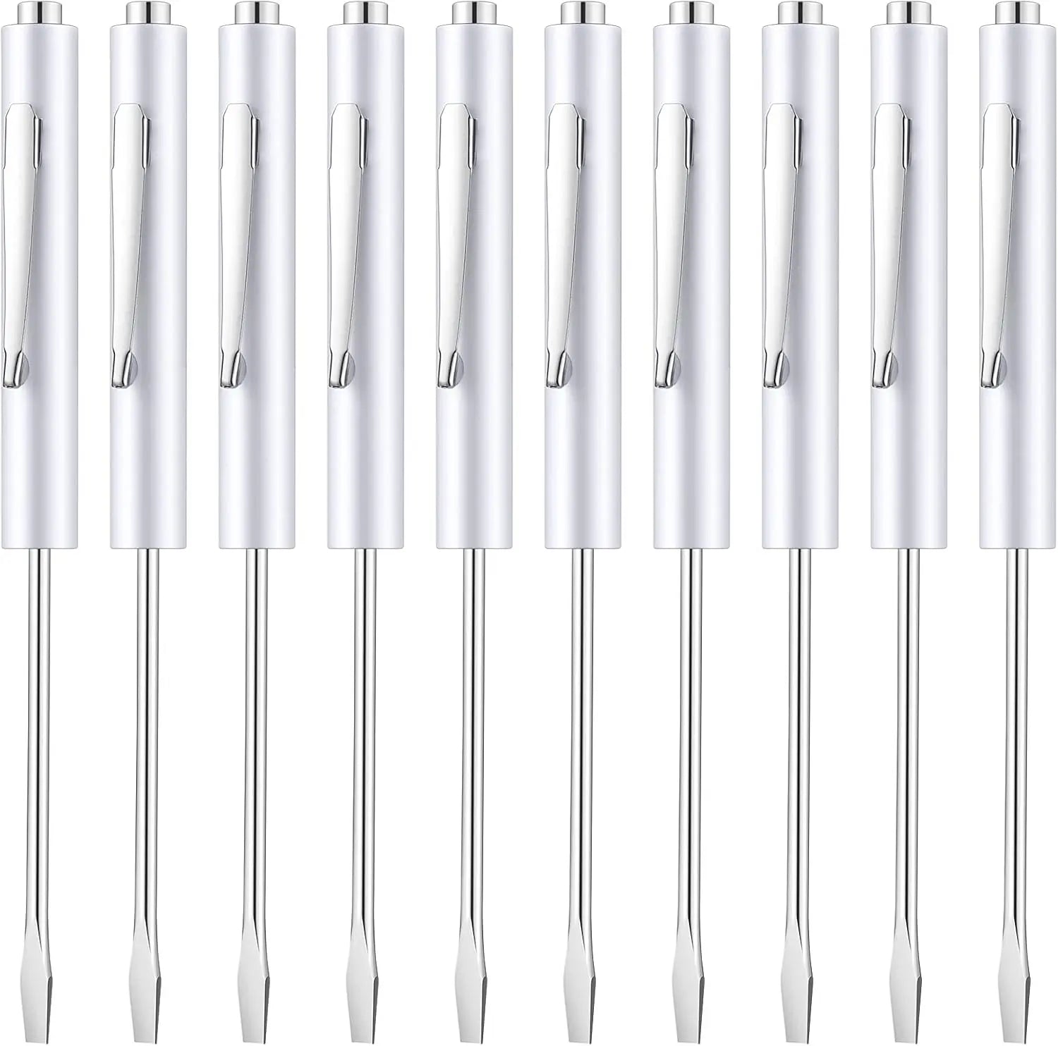 10 Pieces Pocket Screwdriver Mini Tops and Pocket Clips Magnetic Slotted Small Screw Driver with a Single Blade Head for Mechanical, Electrician(White) Wholesale Hub