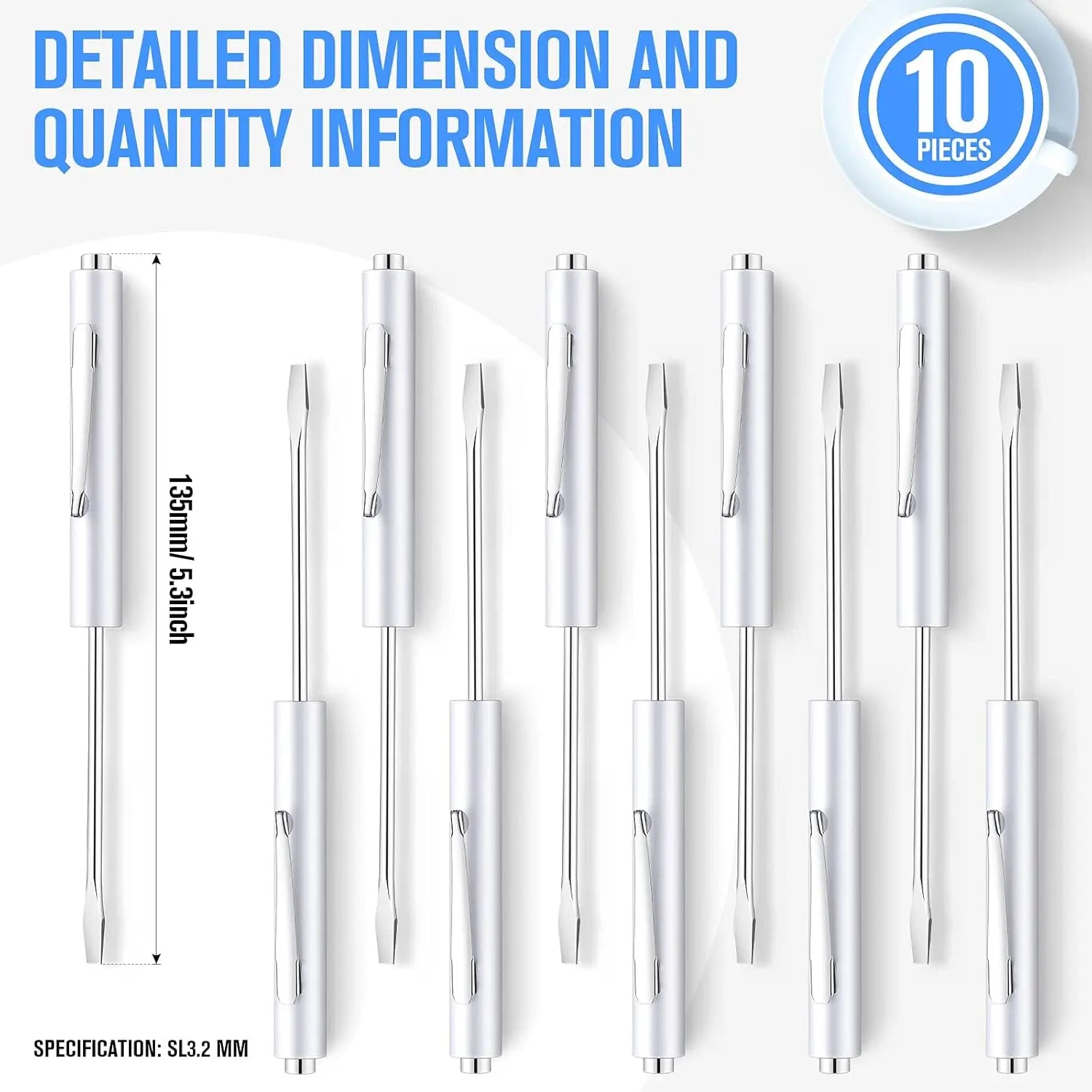 10 Pieces Pocket Screwdriver Mini Tops and Pocket Clips Magnetic Slotted Small Screw Driver with a Single Blade Head for Mechanical, Electrician(White) Wholesale Hub
