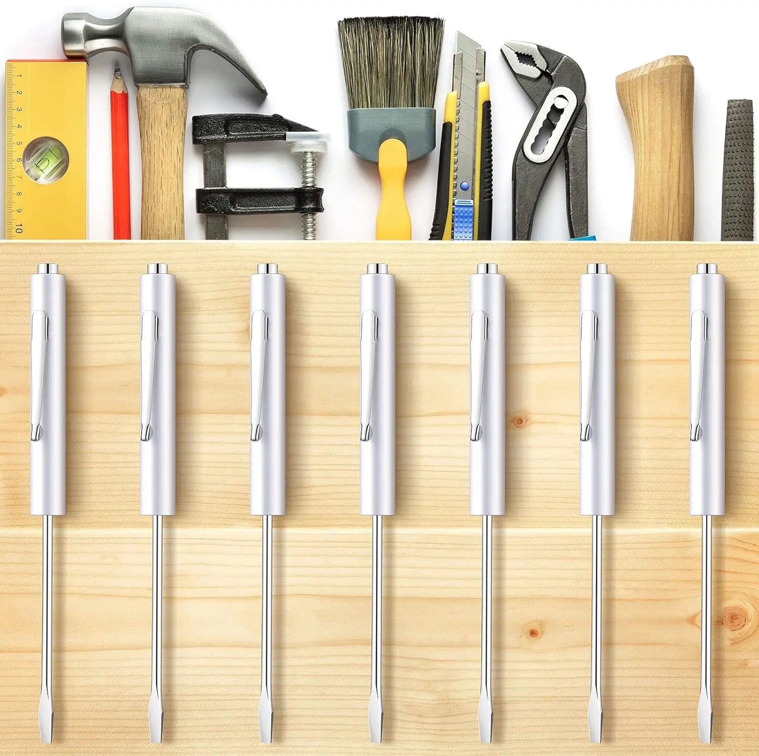 10 Pieces Pocket Screwdriver Mini Tops and Pocket Clips Magnetic Slotted Small Screw Driver with a Single Blade Head for Mechanical, Electrician(White) Wholesale Hub