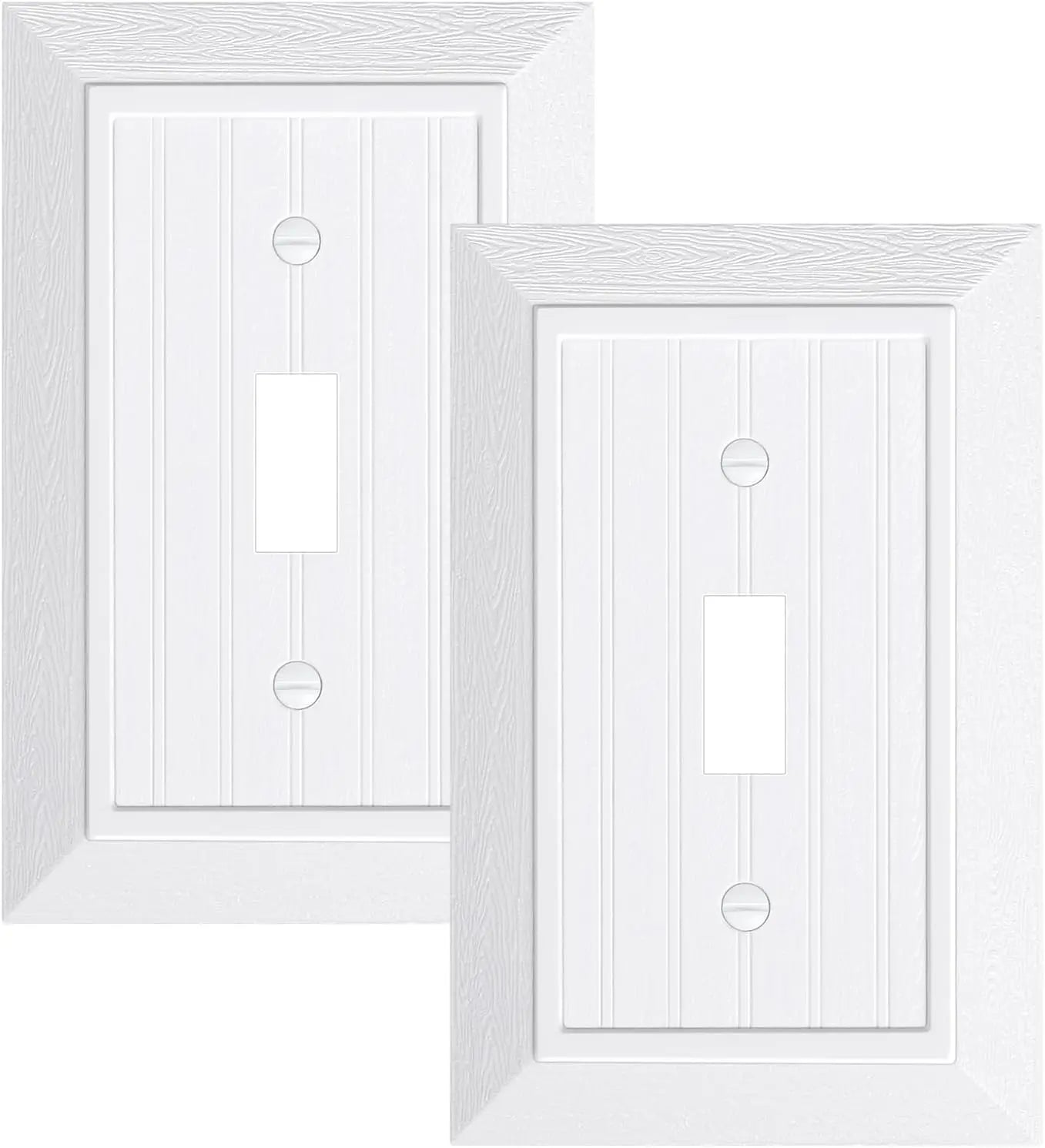2-Pack Classic Beadboard Single Toggle Light Switch Cover Plate, Unbreakable Polycarbonate Decorative Switch Plate Covers, Pure White 1 Gang Wall Plate Wholesale Hub