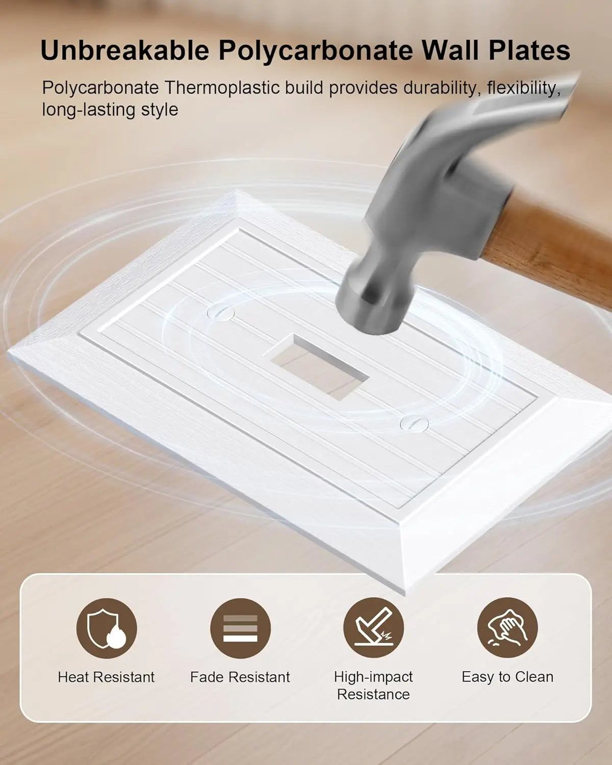 2-Pack Classic Beadboard Single Toggle Light Switch Cover Plate, Unbreakable Polycarbonate Decorative Switch Plate Covers, Pure White 1 Gang Wall Plate Wholesale Hub