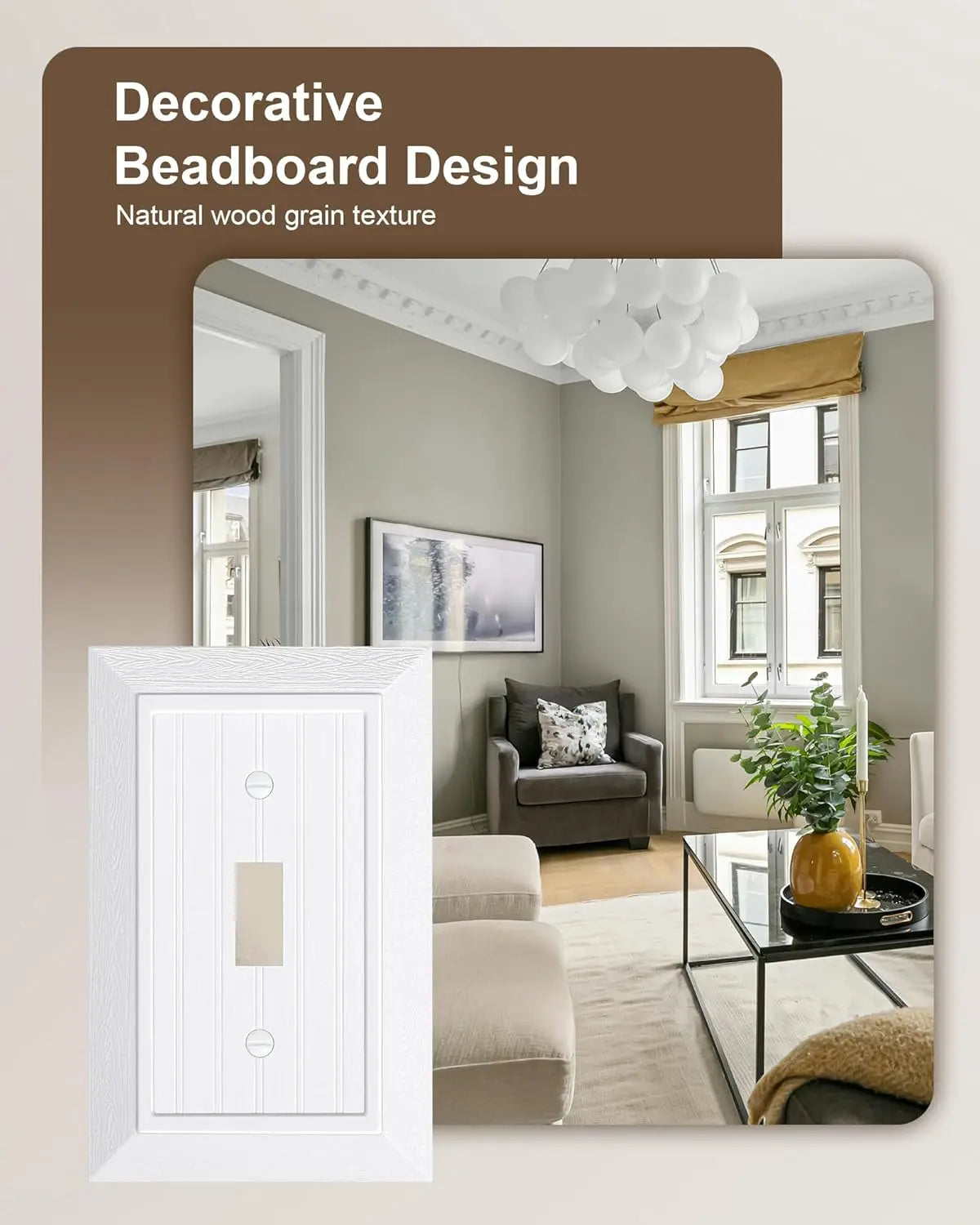 2-Pack Classic Beadboard Single Toggle Light Switch Cover Plate, Unbreakable Polycarbonate Decorative Switch Plate Covers, Pure White 1 Gang Wall Plate Wholesale Hub