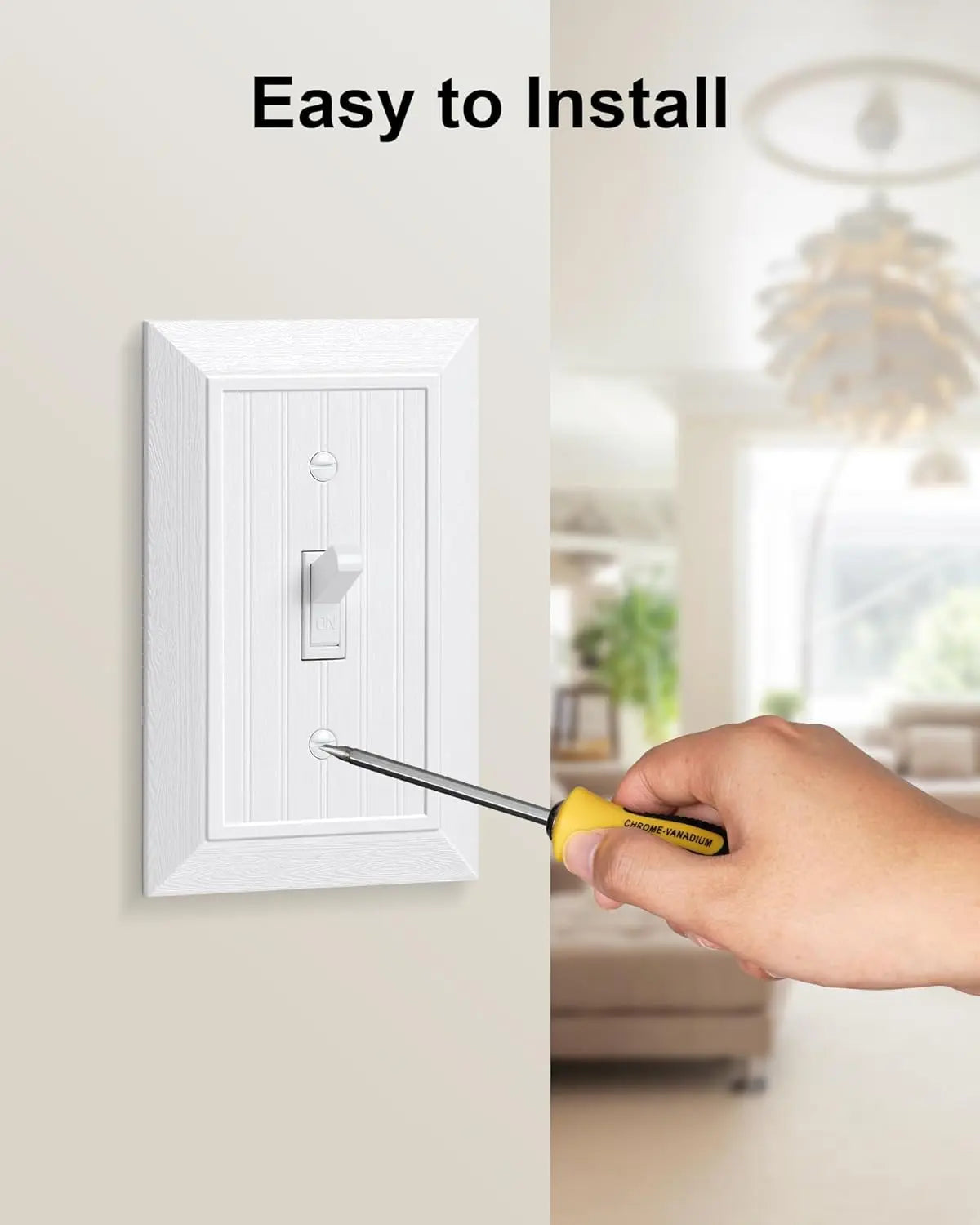 2-Pack Classic Beadboard Single Toggle Light Switch Cover Plate, Unbreakable Polycarbonate Decorative Switch Plate Covers, Pure White 1 Gang Wall Plate Wholesale Hub