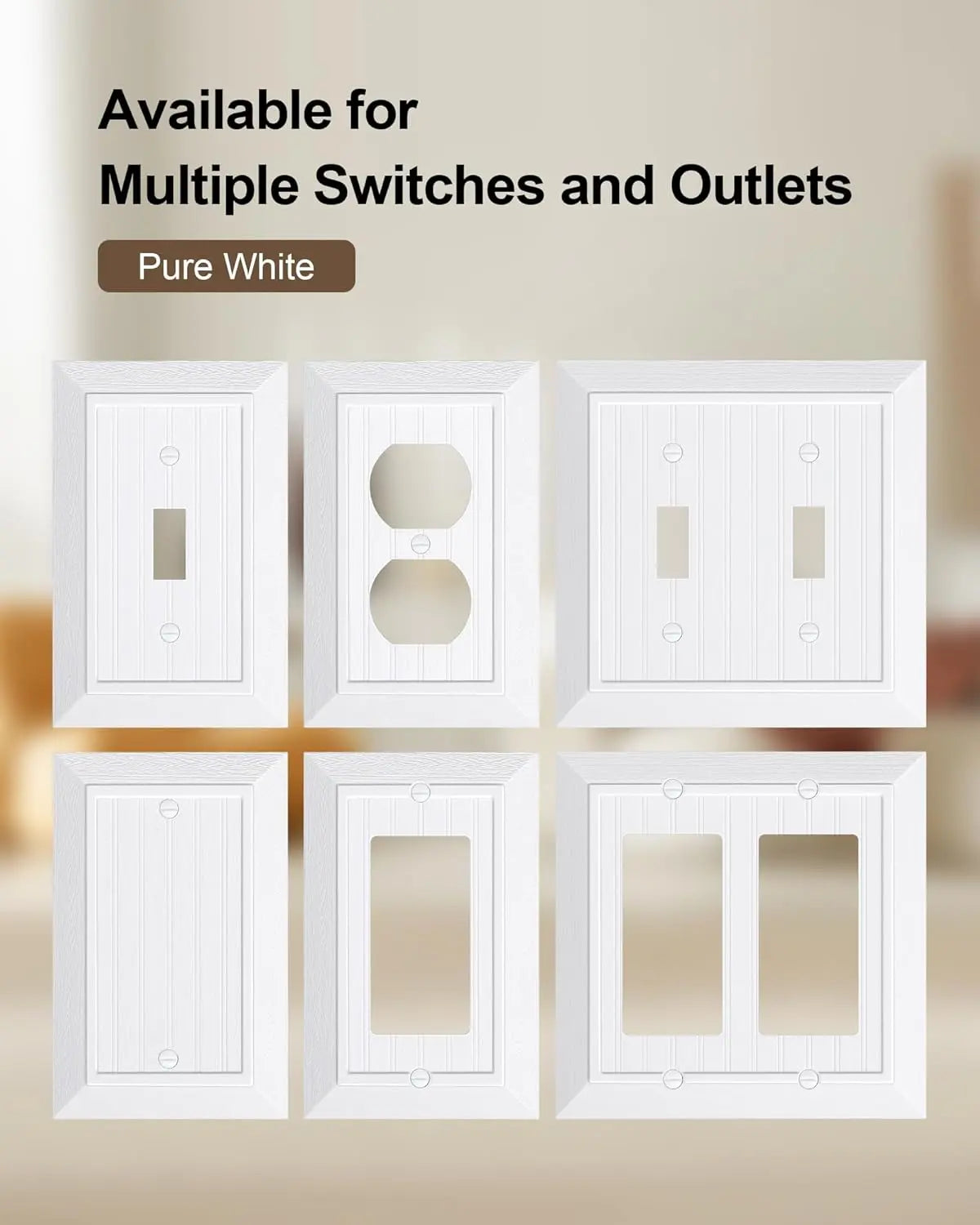 2-Pack Classic Beadboard Single Toggle Light Switch Cover Plate, Unbreakable Polycarbonate Decorative Switch Plate Covers, Pure White 1 Gang Wall Plate Wholesale Hub