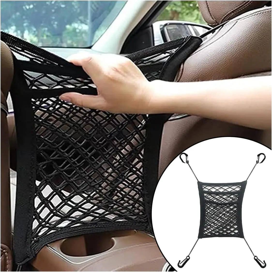 Universal Car 3-Layer Mesh Organizer Bag, Auto Seat Back Pocket Stretch Net Storage, SUV Wholesale Hub