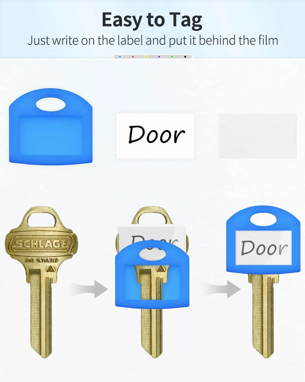 24 Pcs Key Covers Caps 1 Inch Key Covers Protectors with Blank Paper Labels and Clear Windows Soft Key Identifiers for Standard Regular Thin Flat House Keys (Not for Odd-Shaped), 6 Colors Wholesale Hub