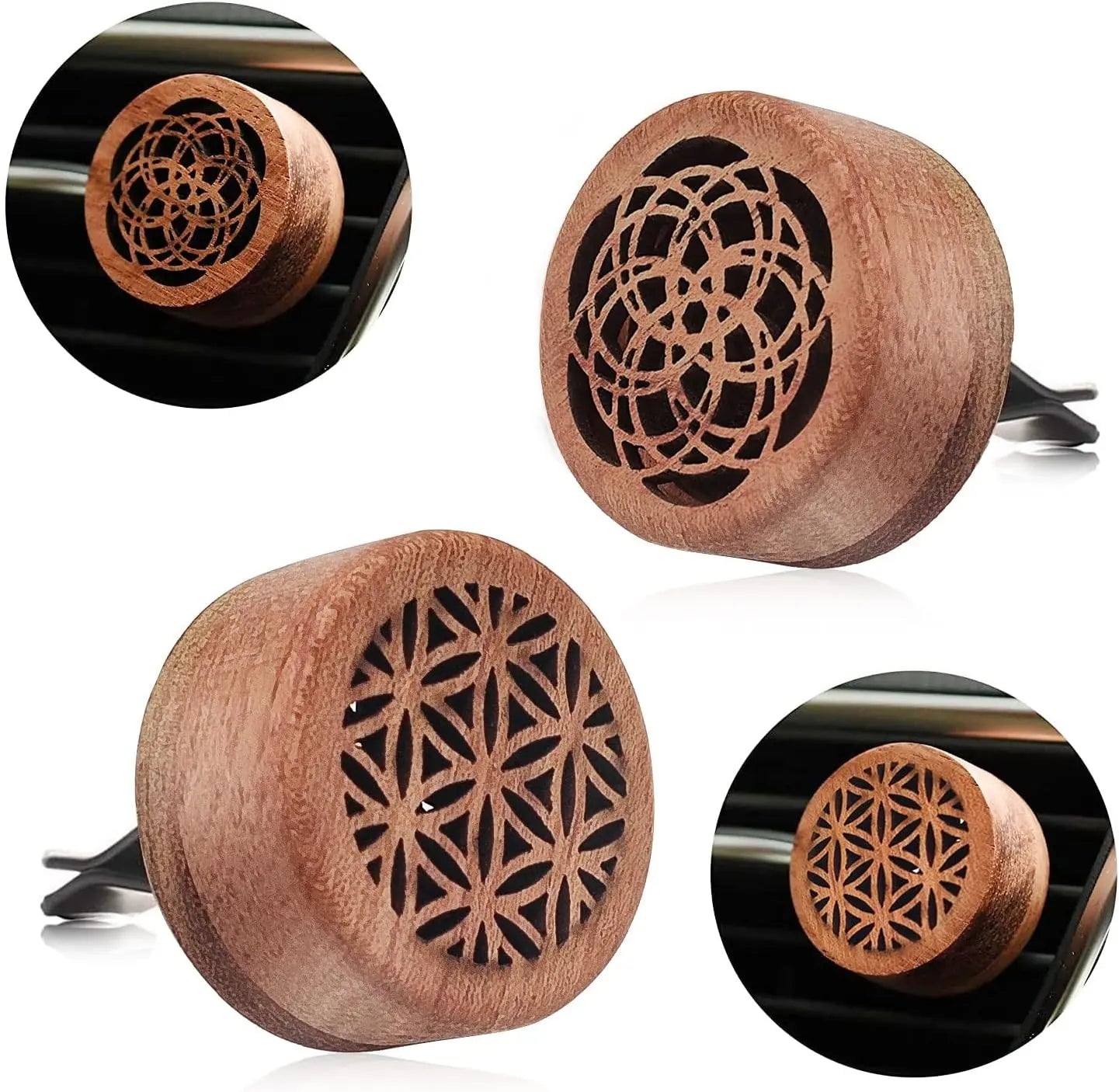 2-in-1 Car Aromatherapy Diffuser & Air Freshener, Portable Mini Wood Diffuser with Lava Stone, Essential Oil Vent Clip, 2 Charming Patterns Wholesale Hub