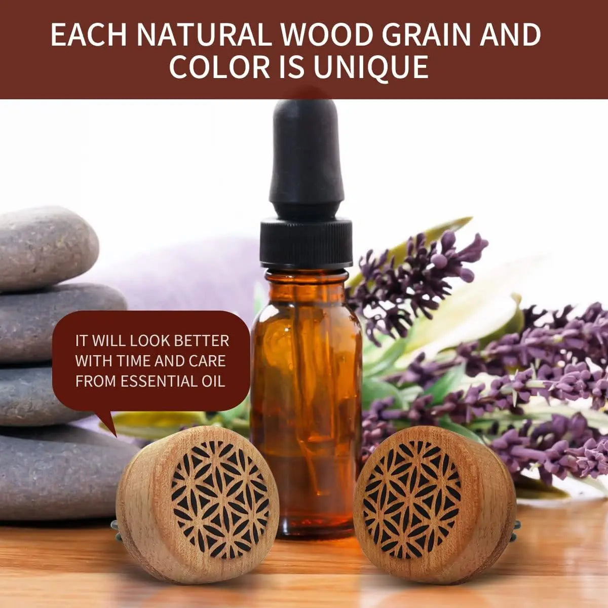 2-in-1 Car Aromatherapy Diffuser & Air Freshener, Portable Mini Wood Diffuser with Lava Stone, Essential Oil Vent Clip, 2 Charming Patterns Wholesale Hub