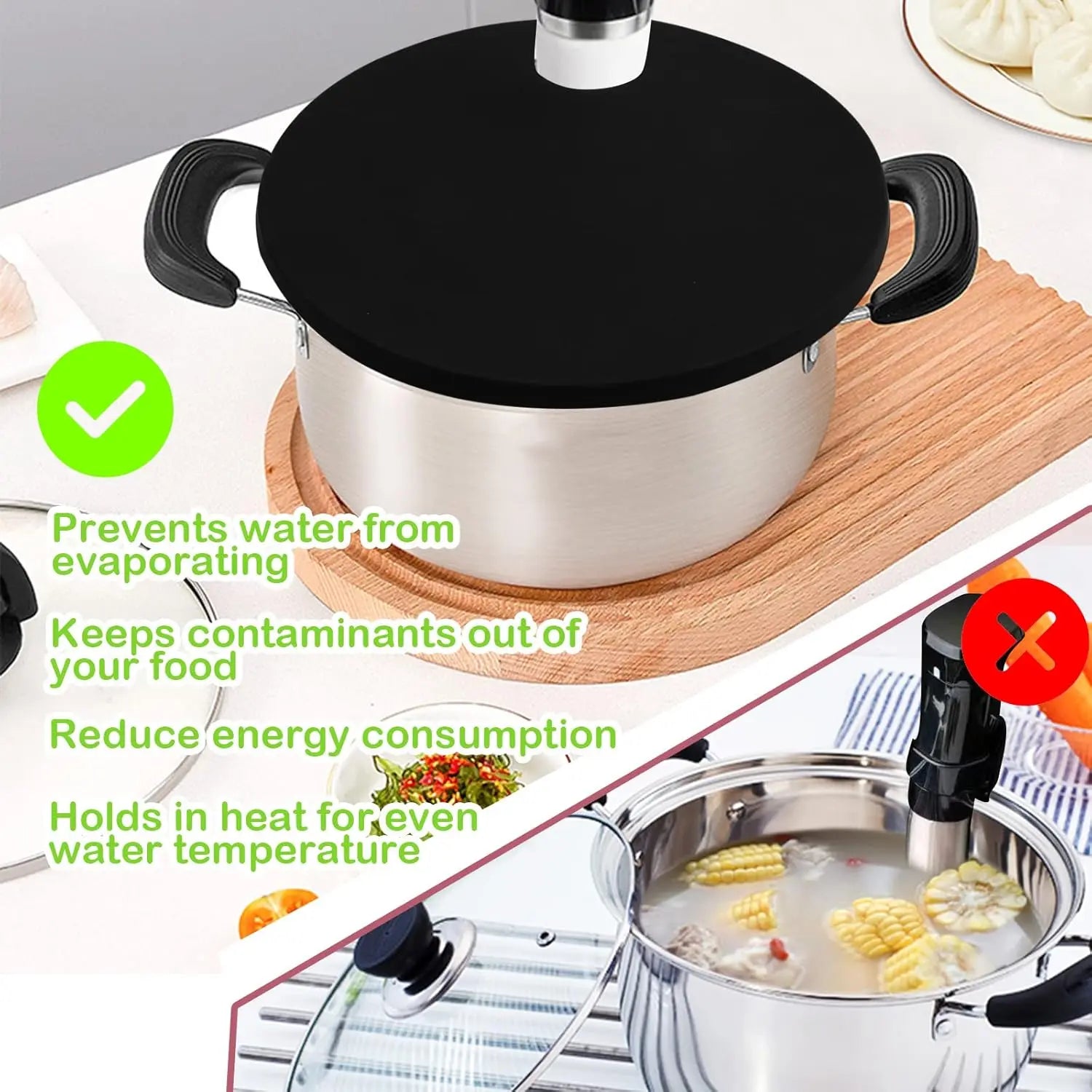 Sous vacuum and Vide Lid Cooking Sous vacuum and Vide Cooker Fits Up to 10.5" Pot, Prevent Water Evaporation and Retain Flavor for Stock (black) Wholesale Hub