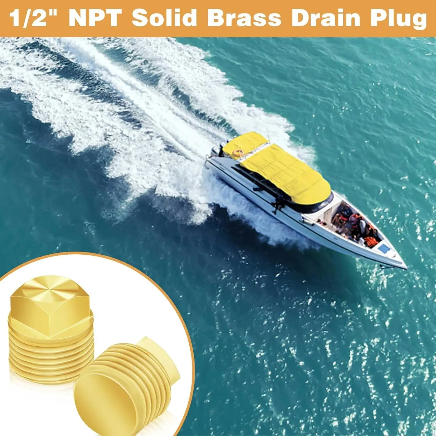 2 Pcs Boat Drain Plug, Solid Brass Boat Plug 1/2 Inch NPT Boat Plugs Hull Spare Garboard Drain Plug Compatible with Glastron Bayliner Sea Ray Four Winns Starcraft Boat Parts, Suitable for Most Hulls Wholesale Hub