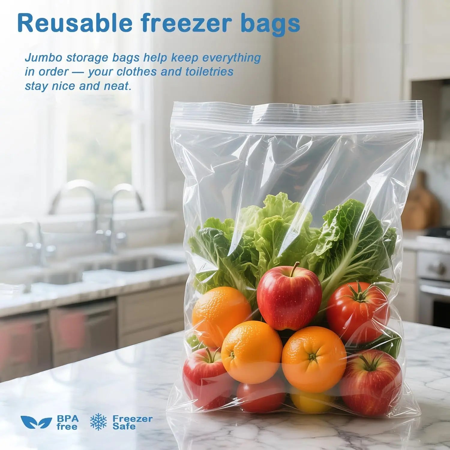 Extra Large Storage Bags - Zipper Seal, 3.1-mil Thick, Heavy Duty, 5 Gallon 18" x 24", Jumbo Plastic Bags for Clothes, Travel, Moving, Large Reusable Freezer Bags, BPA-Free (10 Count) Wholesale Hub