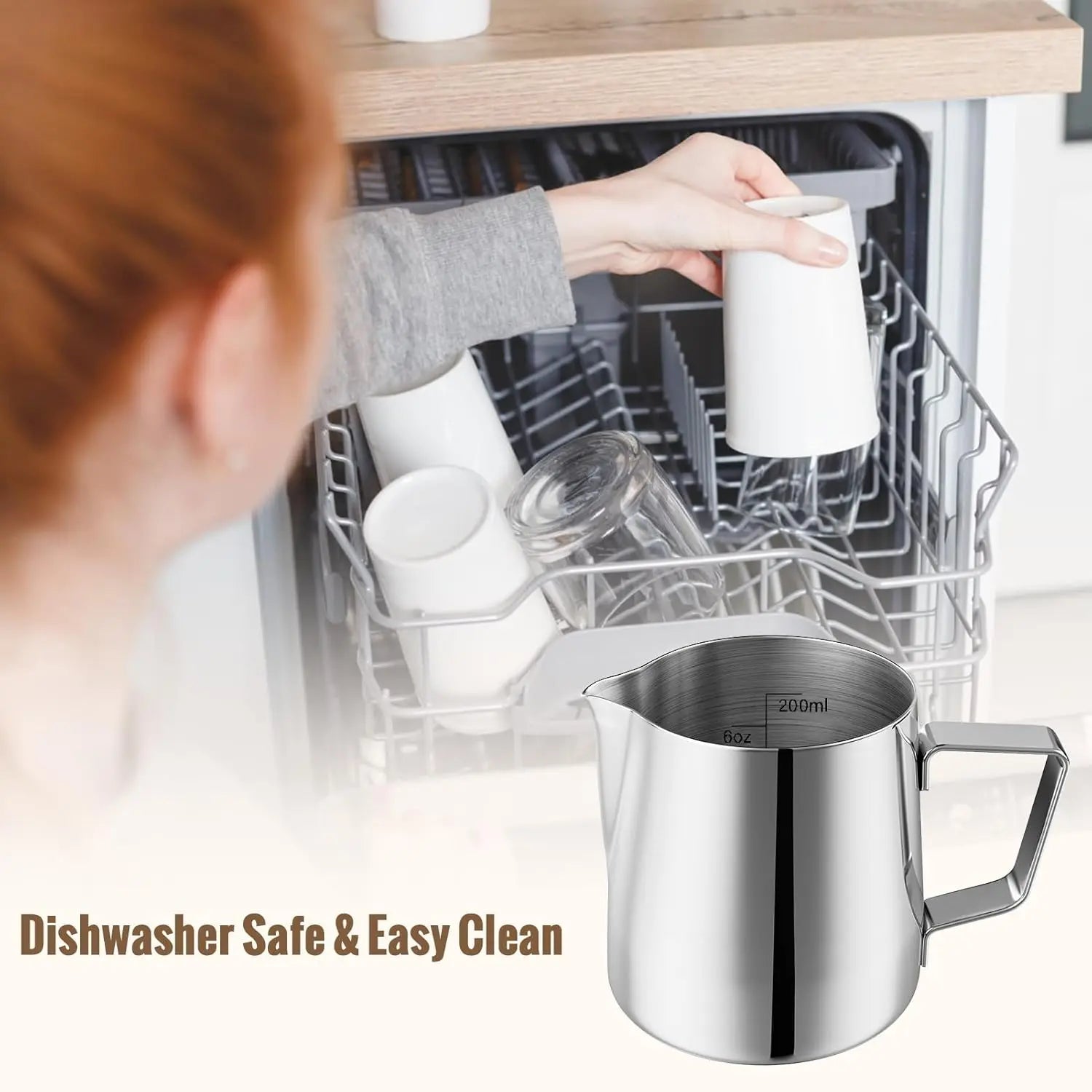 Milk Frothing Pitcher, 6.8oz/200ml Stainless Steel Milk Frother Cup, Small Steaming Pitcher for Espresso Machine, Latte Art Pour Cup Wholesale Hub