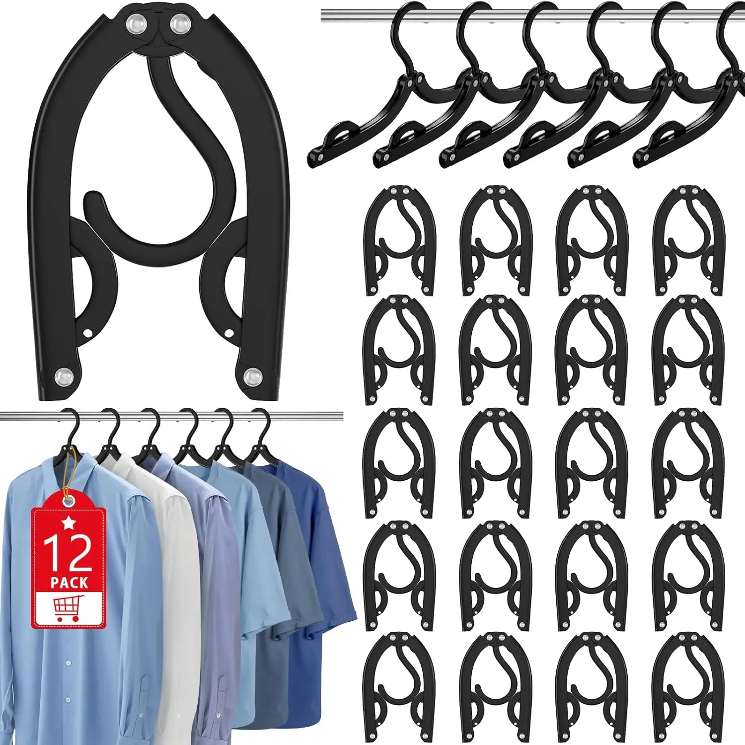 12 Pcs Portable Travel Hangers for Cruise Ship Essentials 2026, Plastic Folding Foldable Hangers Clothes Drying Rack Travel Accessories for Suitcase, RV, Camping, Flying, Hotel, Road Trip (Black) Wholesale Hub