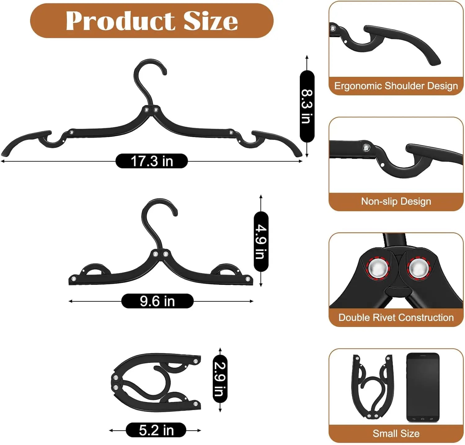 12 Pcs Portable Travel Hangers for Cruise Ship Essentials 2026, Plastic Folding Foldable Hangers Clothes Drying Rack Travel Accessories for Suitcase, RV, Camping, Flying, Hotel, Road Trip (Black) Wholesale Hub