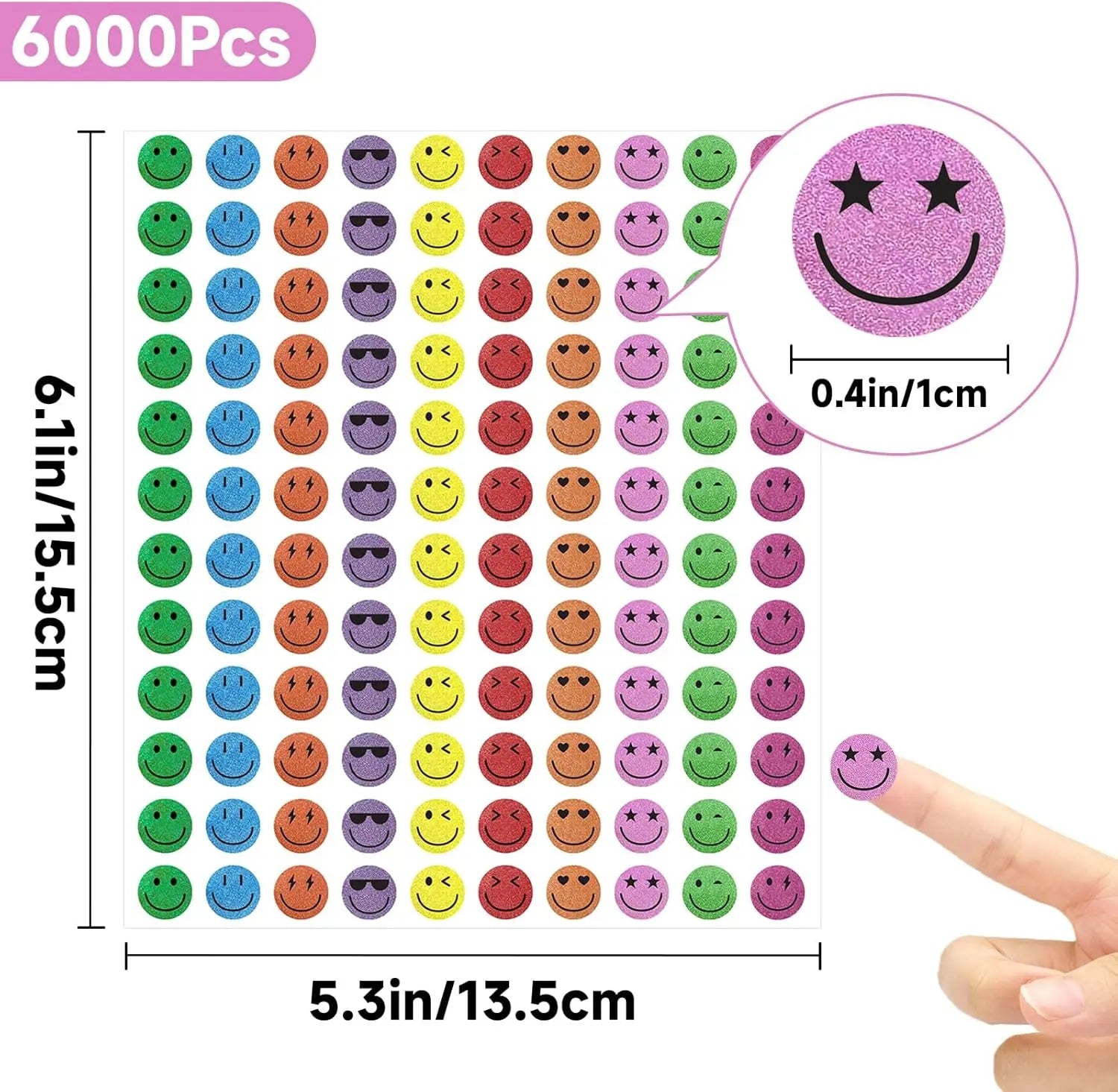 6000Pcs Smiley Face Stickers - 3/8'' Holographic Happy Face Stickers Cute Reward Sticker for Kids Classroom Self Adhesive Positive Incentive Sticker for Teacher Calendar One Happy Dude Birthday Wholesale Hub