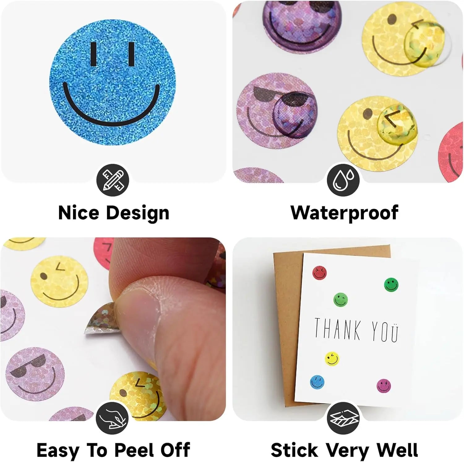 6000Pcs Smiley Face Stickers - 3/8'' Holographic Happy Face Stickers Cute Reward Sticker for Kids Classroom Self Adhesive Positive Incentive Sticker for Teacher Calendar One Happy Dude Birthday Wholesale Hub