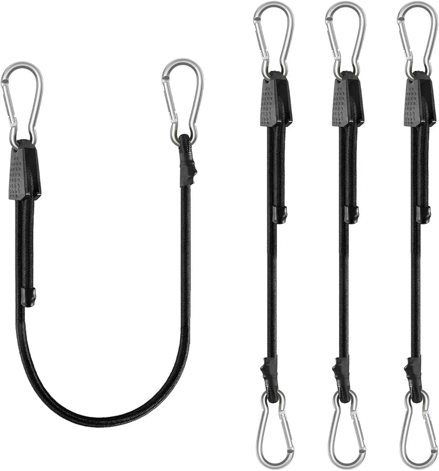 4 Pack 40 Inch Adjustable Carabiner Bungee Cords with Hooks Easy to Adjust from 35" to 60" Black Extra Strong Elastic Rope Outdoor Heavy Duty Bungee Straps for Camping Tarps Bike Rack Tent Wholesale Hub