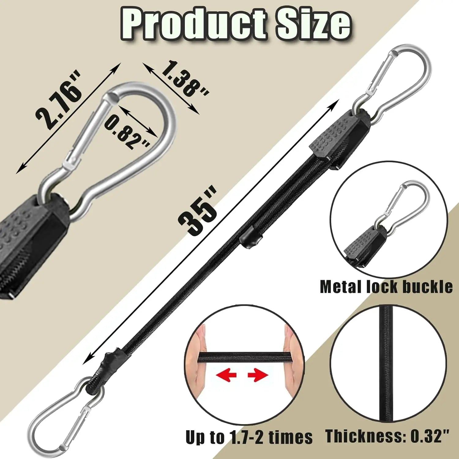 4 Pack 40 Inch Adjustable Carabiner Bungee Cords with Hooks Easy to Adjust from 35" to 60" Black Extra Strong Elastic Rope Outdoor Heavy Duty Bungee Straps for Camping Tarps Bike Rack Tent Wholesale Hub
