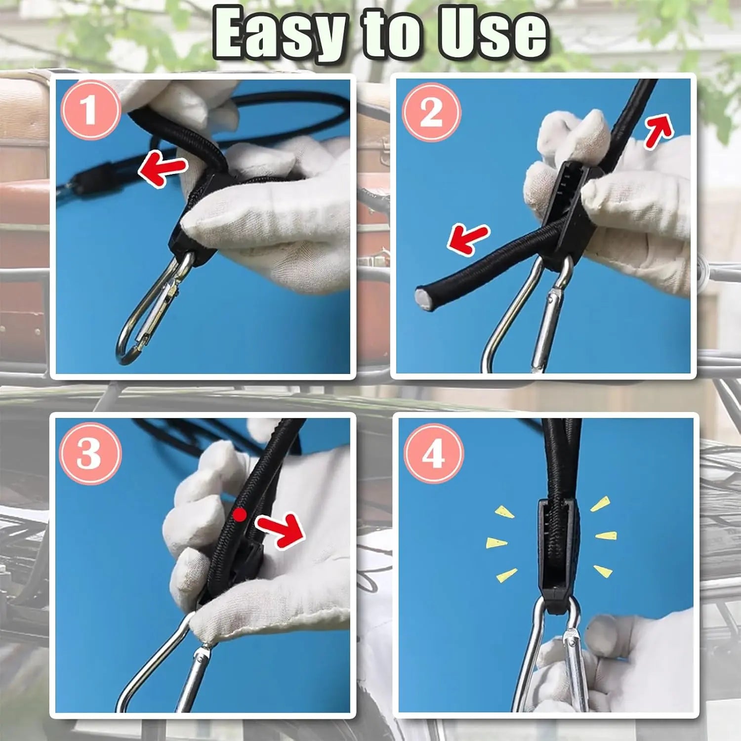 4 Pack 40 Inch Adjustable Carabiner Bungee Cords with Hooks Easy to Adjust from 35" to 60" Black Extra Strong Elastic Rope Outdoor Heavy Duty Bungee Straps for Camping Tarps Bike Rack Tent Wholesale Hub