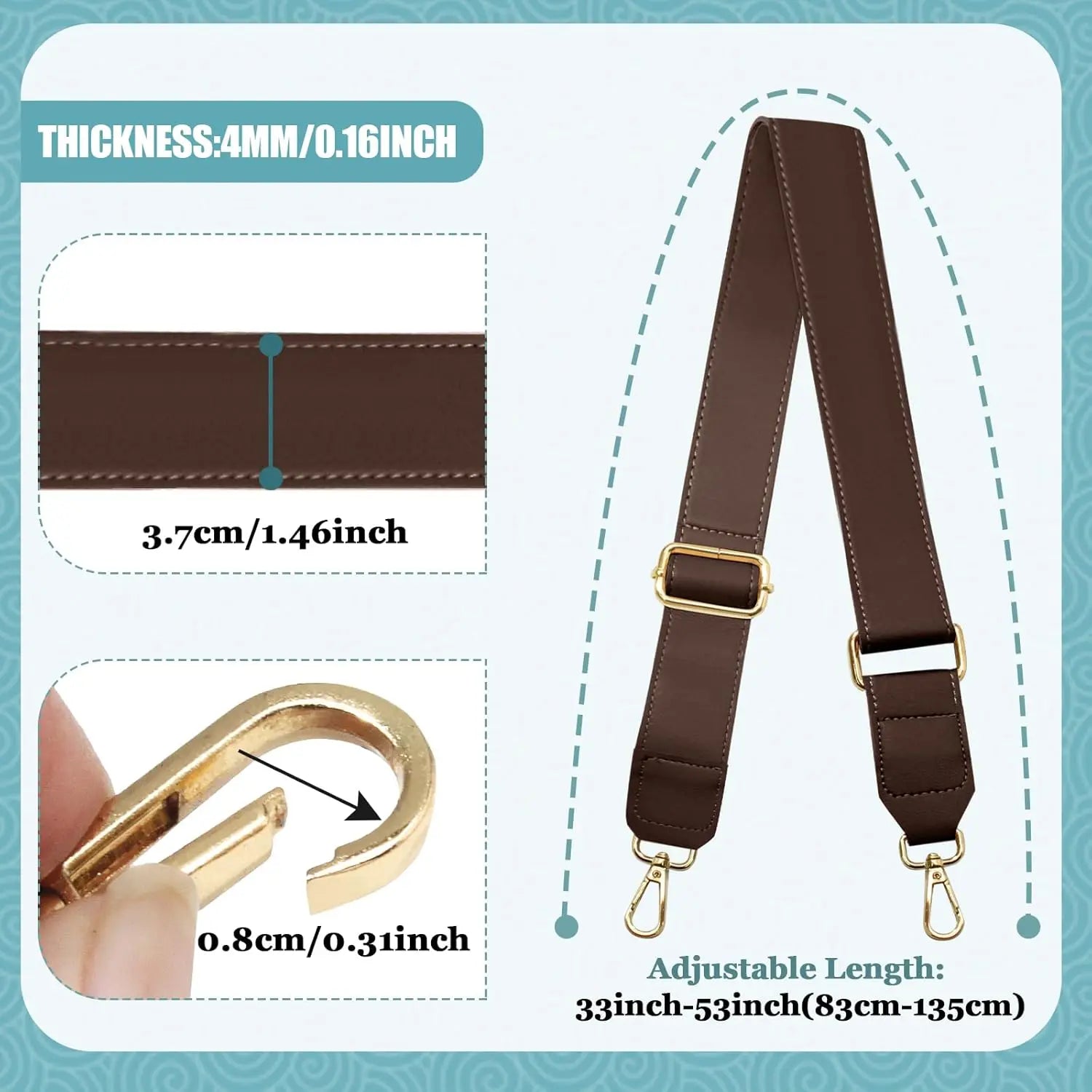 Dark Brown Leather Purse Strap Wide Adjustable Shoulder Purse Strap Handbags Replacement Crossbody Straps with Swivel Clasps, 33~55inch Wholesale Hub