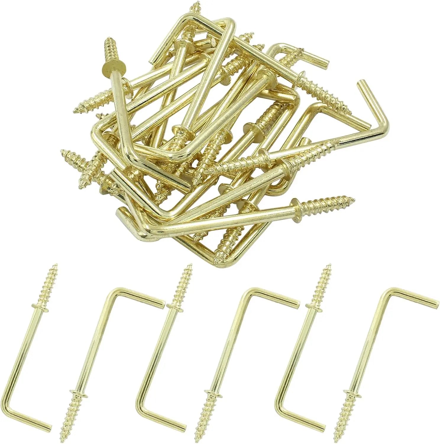 20pcs L Shape Screw Hooks, 2 Inch Square Bend, Gold Steel, 100% Steel, Wall Mount, Minimalist, For Home, Office, Decoration Wholesale Hub