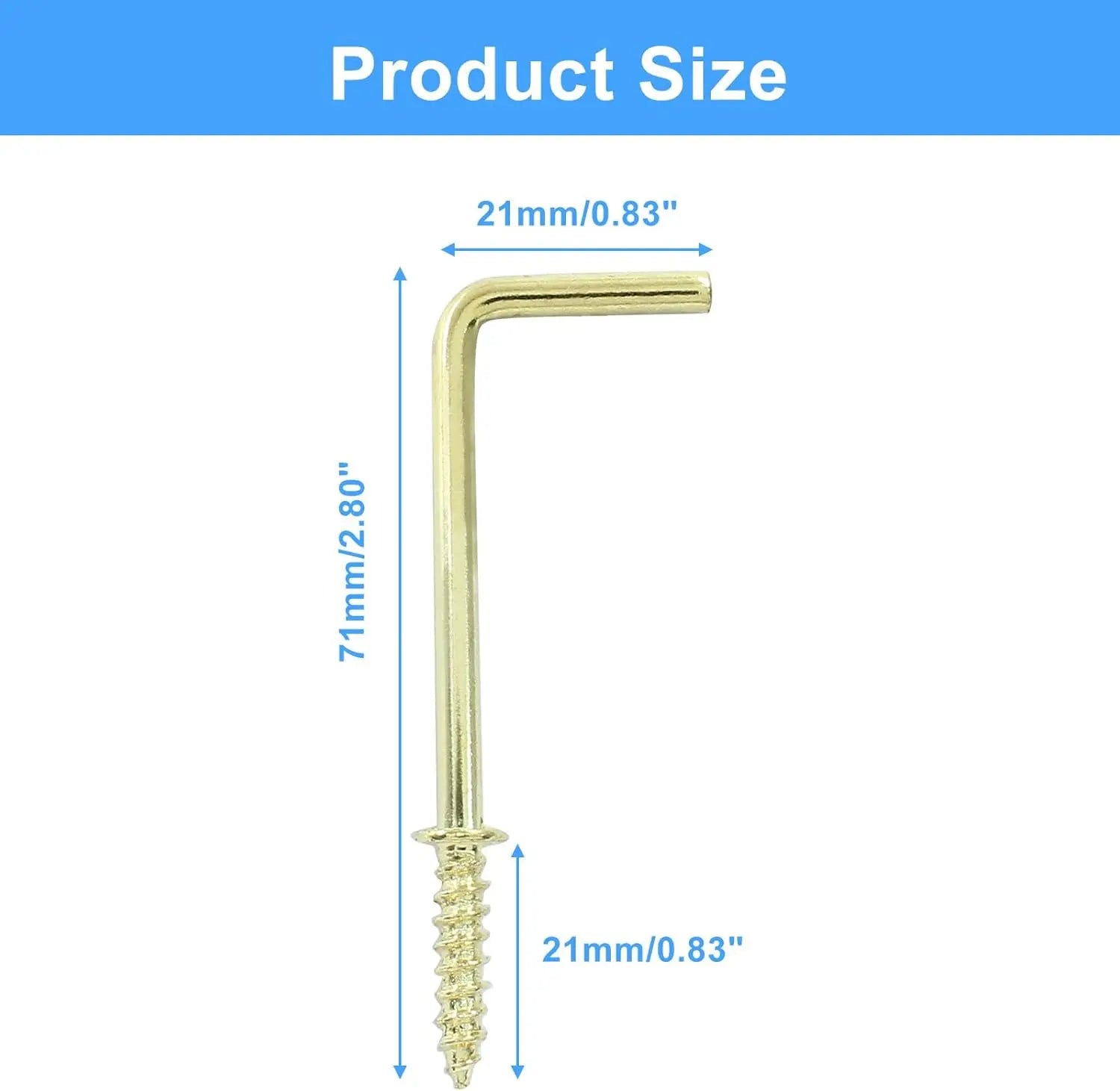 20pcs L Shape Screw Hooks, 2 Inch Square Bend, Gold Steel, 100% Steel, Wall Mount, Minimalist, For Home, Office, Decoration Wholesale Hub
