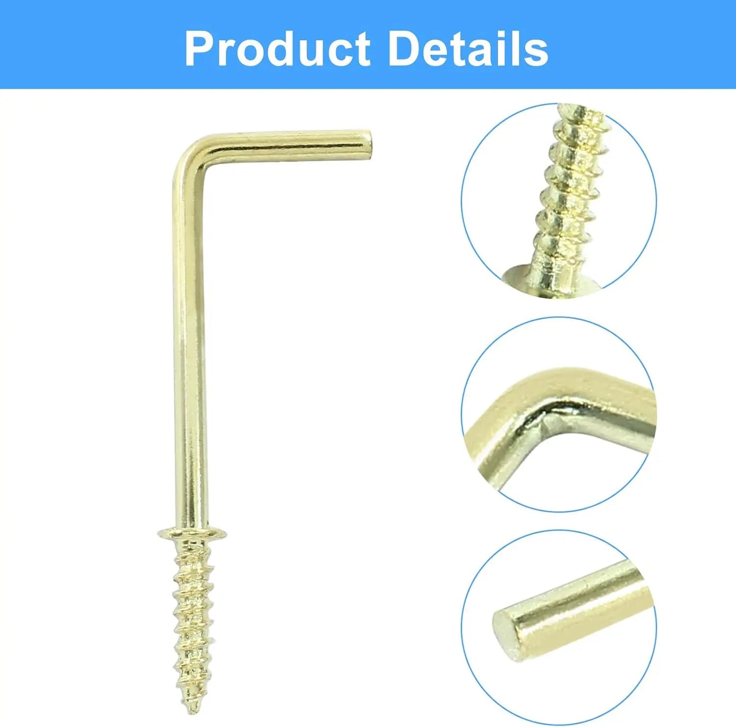 20pcs L Shape Screw Hooks, 2 Inch Square Bend, Gold Steel, 100% Steel, Wall Mount, Minimalist, For Home, Office, Decoration Wholesale Hub