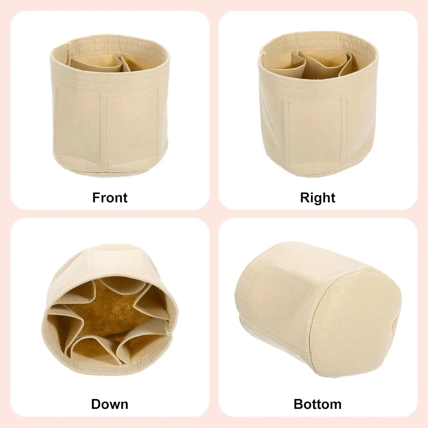 Purse Organizer Insert, Portable Felt Organizer Bags Round Multiple Compartments Purse Liner for Bucket Bag, Domed Satchel, Tote Bag, Handbag Shaper (8" x 4" x 5.5", Beige) Wholesale Hub
