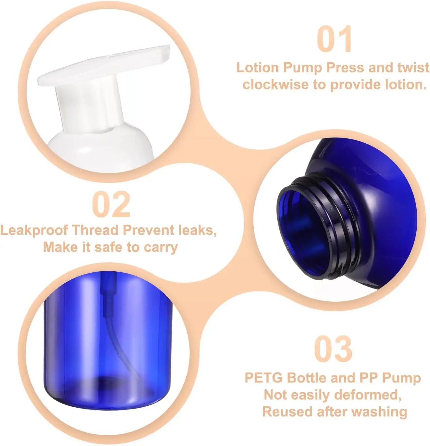 2PCS Round Empty Foam Pump Bottle, 350ml Travel Foam Soap Dispenser Empty Refillable Plastic Pump Bottle for Lash Shampoo, Hand Soap, Facial Lotion(6" Blue) Wholesale Hub