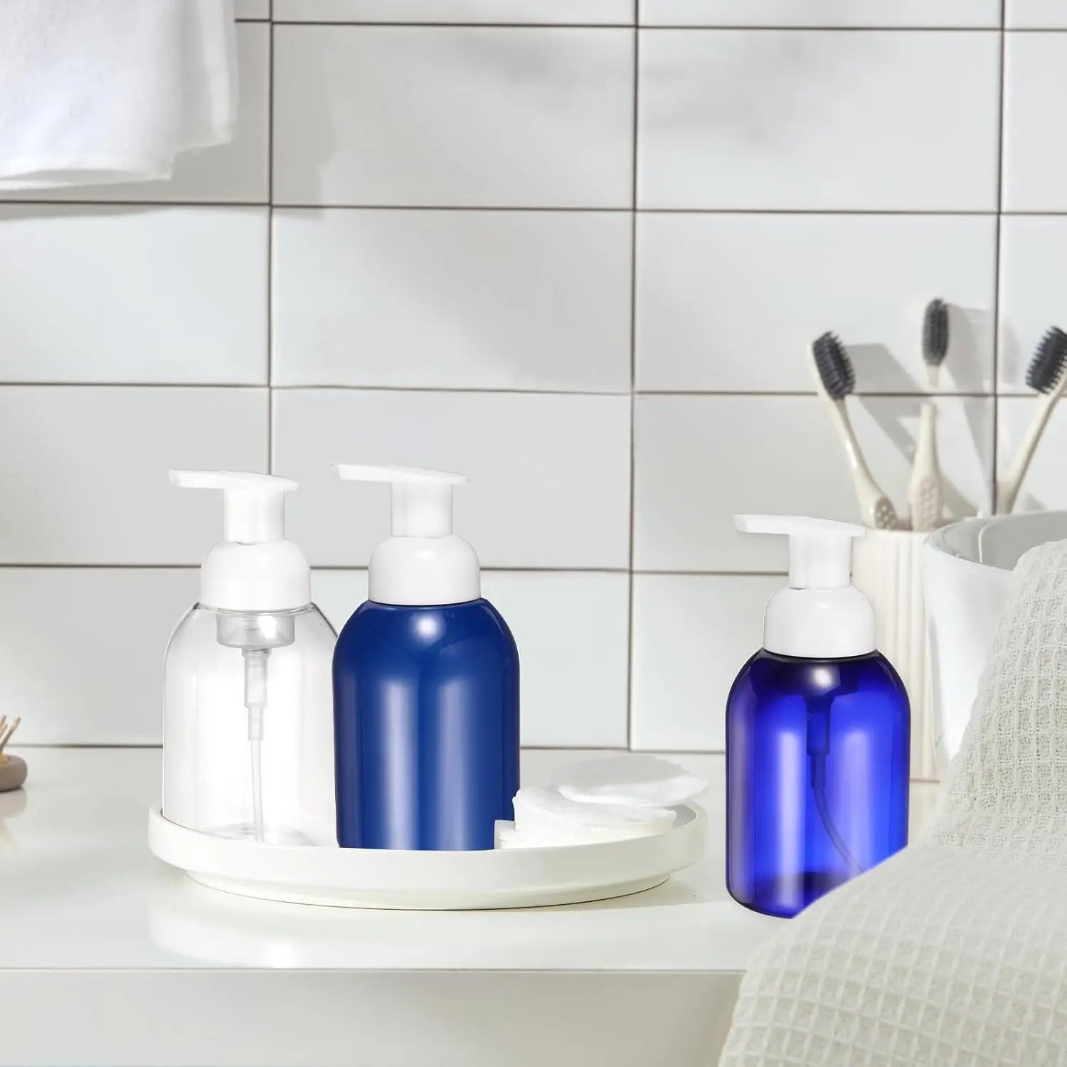 2PCS Round Empty Foam Pump Bottle, 350ml Travel Foam Soap Dispenser Empty Refillable Plastic Pump Bottle for Lash Shampoo, Hand Soap, Facial Lotion(6" Blue) Wholesale Hub