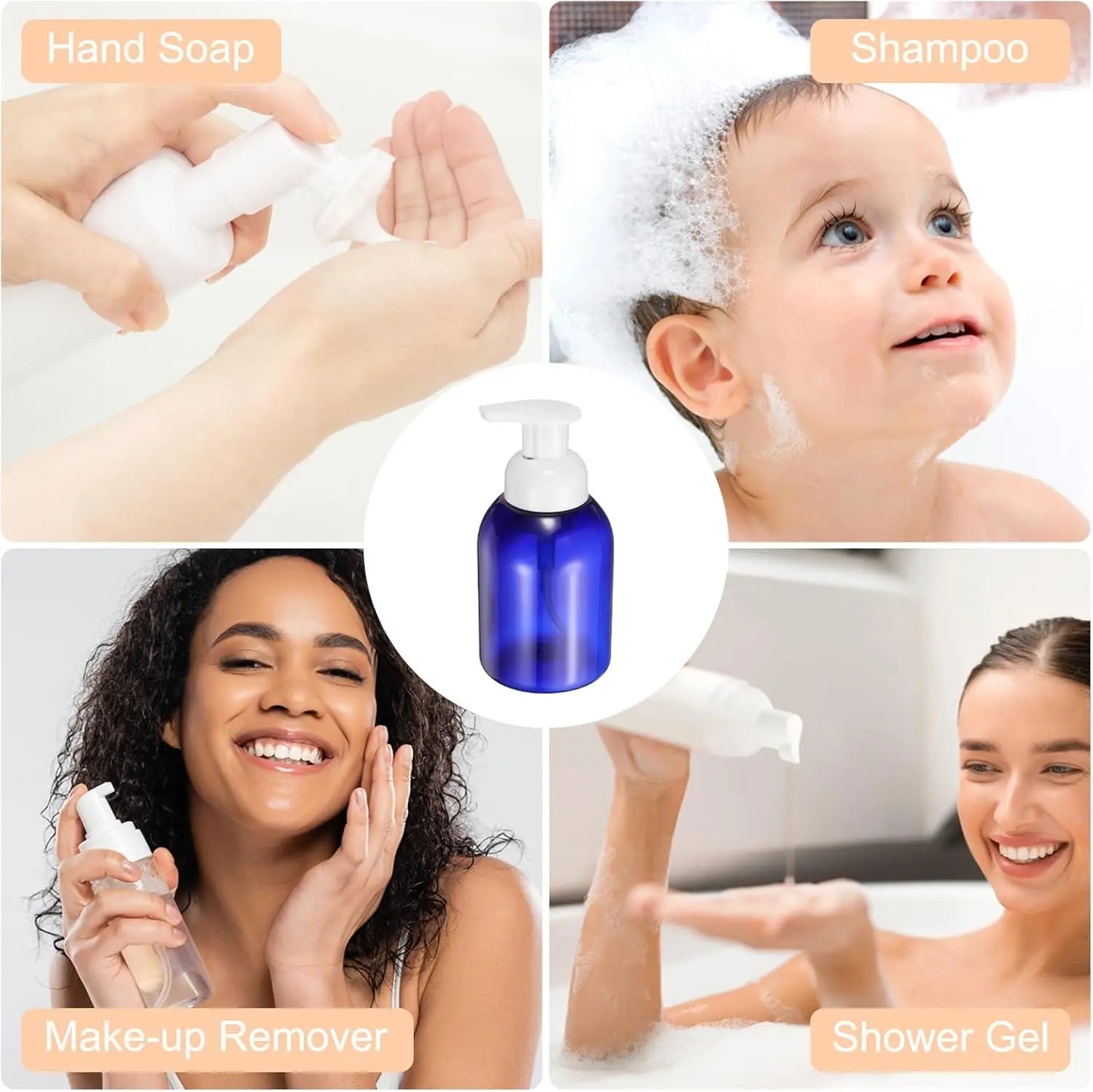 2PCS Round Empty Foam Pump Bottle, 350ml Travel Foam Soap Dispenser Empty Refillable Plastic Pump Bottle for Lash Shampoo, Hand Soap, Facial Lotion(6" Blue) Wholesale Hub