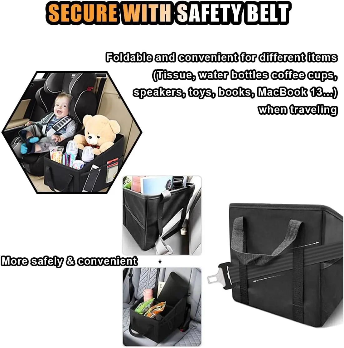 Car Seat Organizer, Foldable Car Storage Organizer with 4 Cup Holders, Rear & Front Seat Storage Bags, Black Wholesale Hub