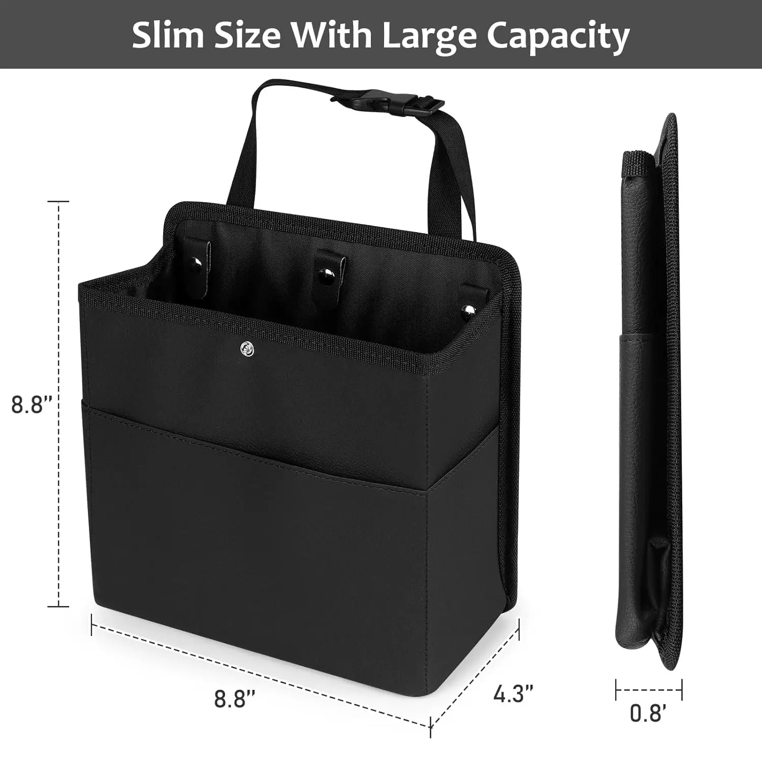 Car Trash Can with Pocket, Small Vehicle Dustbin Automotive Garbage Organizer Bin with 60 Pcs Trash Bags, Hanging Cars Storage Container for SUV Vans (Black) Wholesale Hub