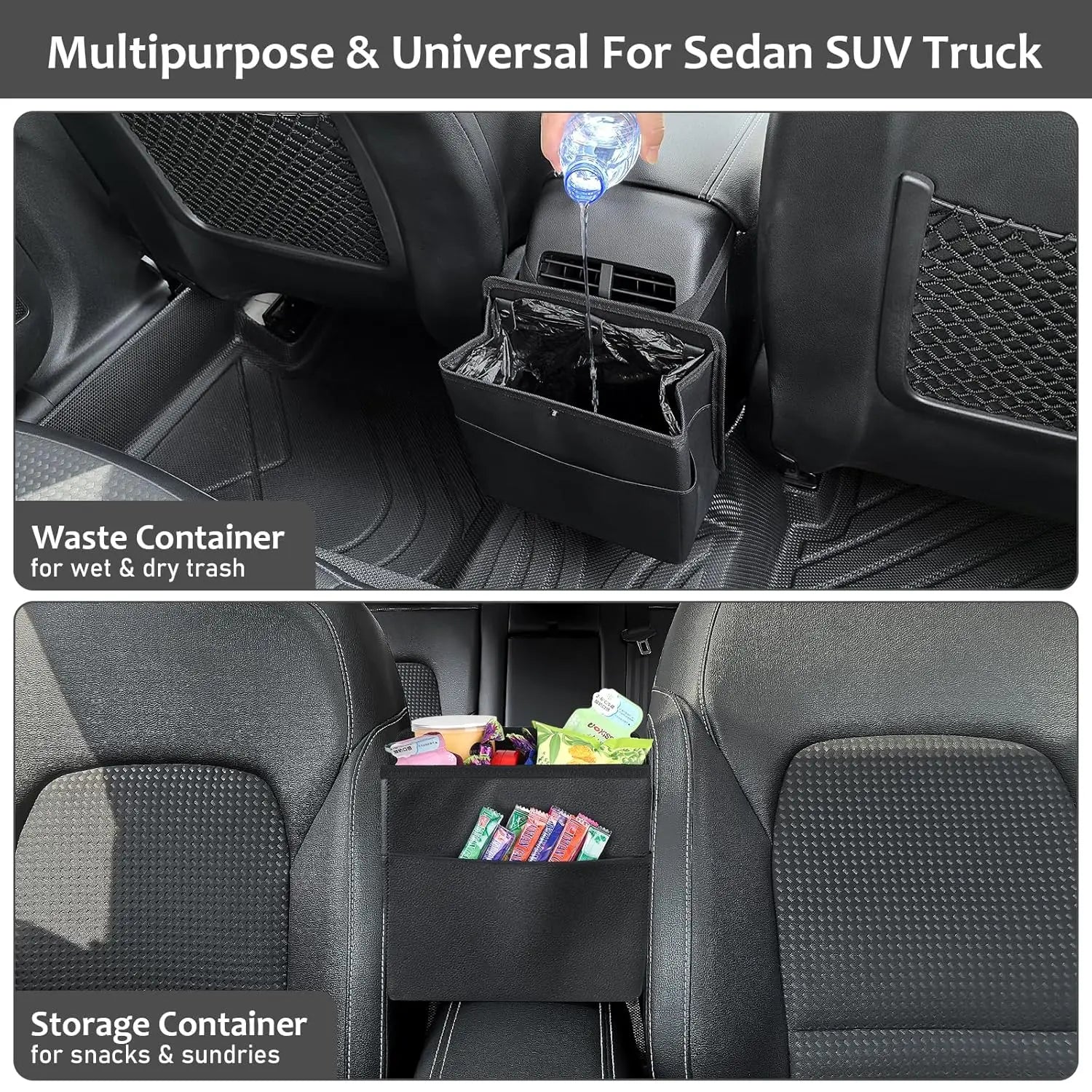Car Trash Can with Pocket, Small Vehicle Dustbin Automotive Garbage Organizer Bin with 60 Pcs Trash Bags, Hanging Cars Storage Container for SUV Vans (Black) Wholesale Hub