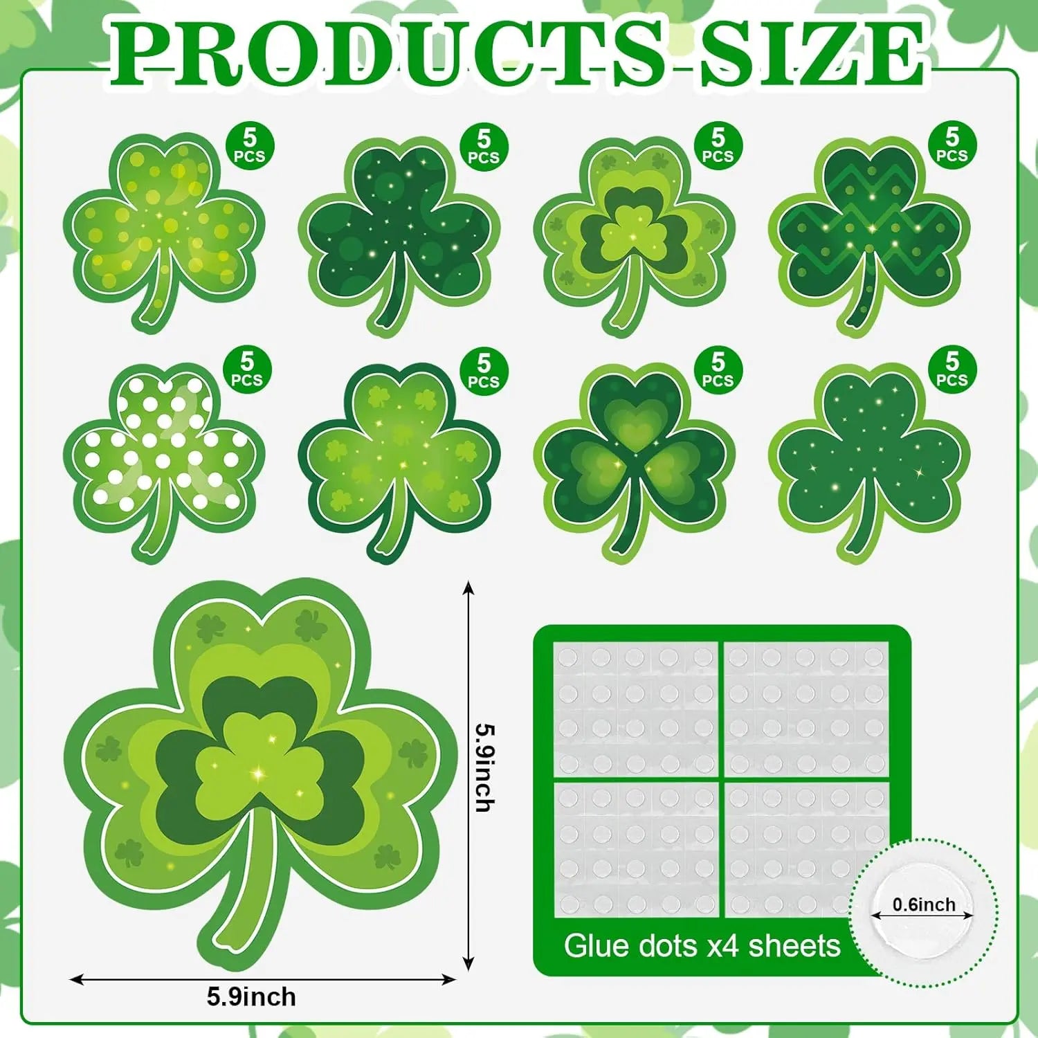 Shamrocks Clover Cutouts for Classroom Bulletin Board Decorations,Large St. Patrick's Day Shamrock Paper Cutouts for School Office Ireland Party Supplies (6 x 6 Inch,40 Pcs) Wholesale Hub
