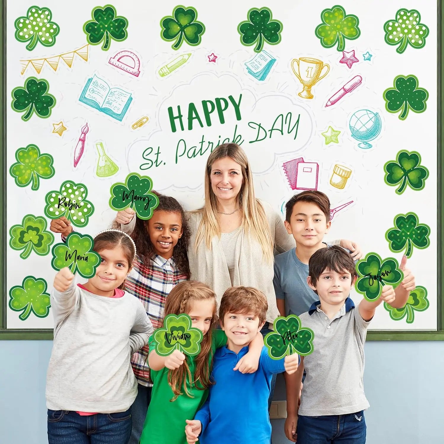 Shamrocks Clover Cutouts for Classroom Bulletin Board Decorations,Large St. Patrick's Day Shamrock Paper Cutouts for School Office Ireland Party Supplies (6 x 6 Inch,40 Pcs) Wholesale Hub