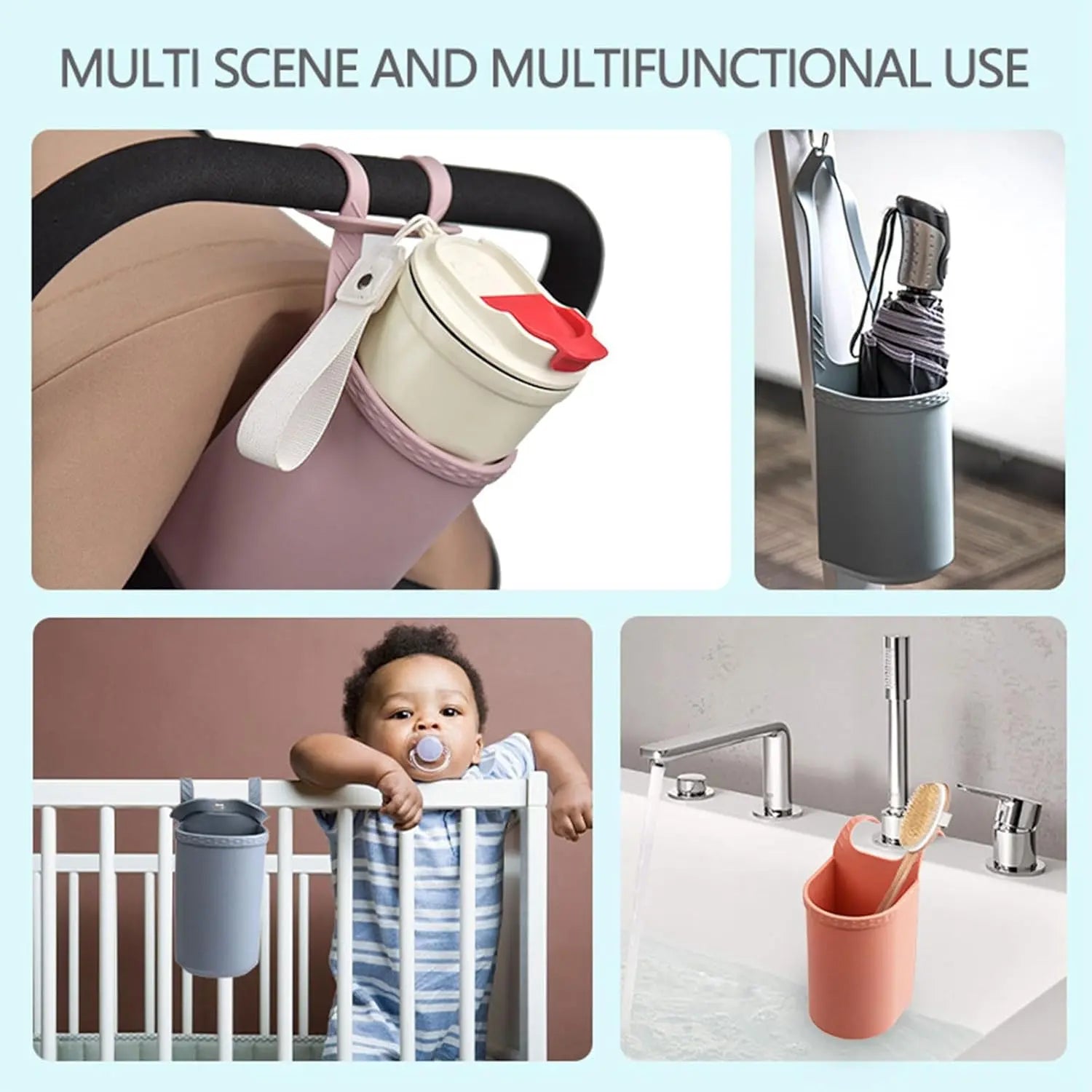 Universal Pink Stroller Silicon Cup Holder Hanging Storage Bag Wholesale Hub