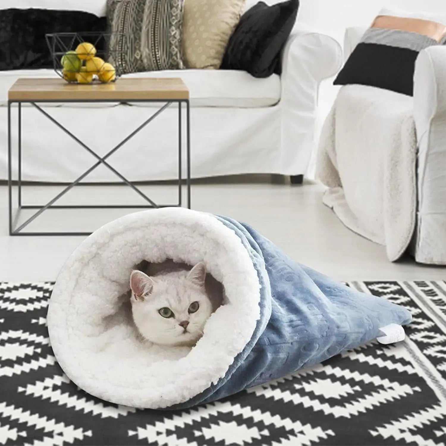 Cat Sleeping Bag Nest - Half-Closed Design - Plush & Fleece - Warm - Navy Blue - 1 Piece Wholesale Hub