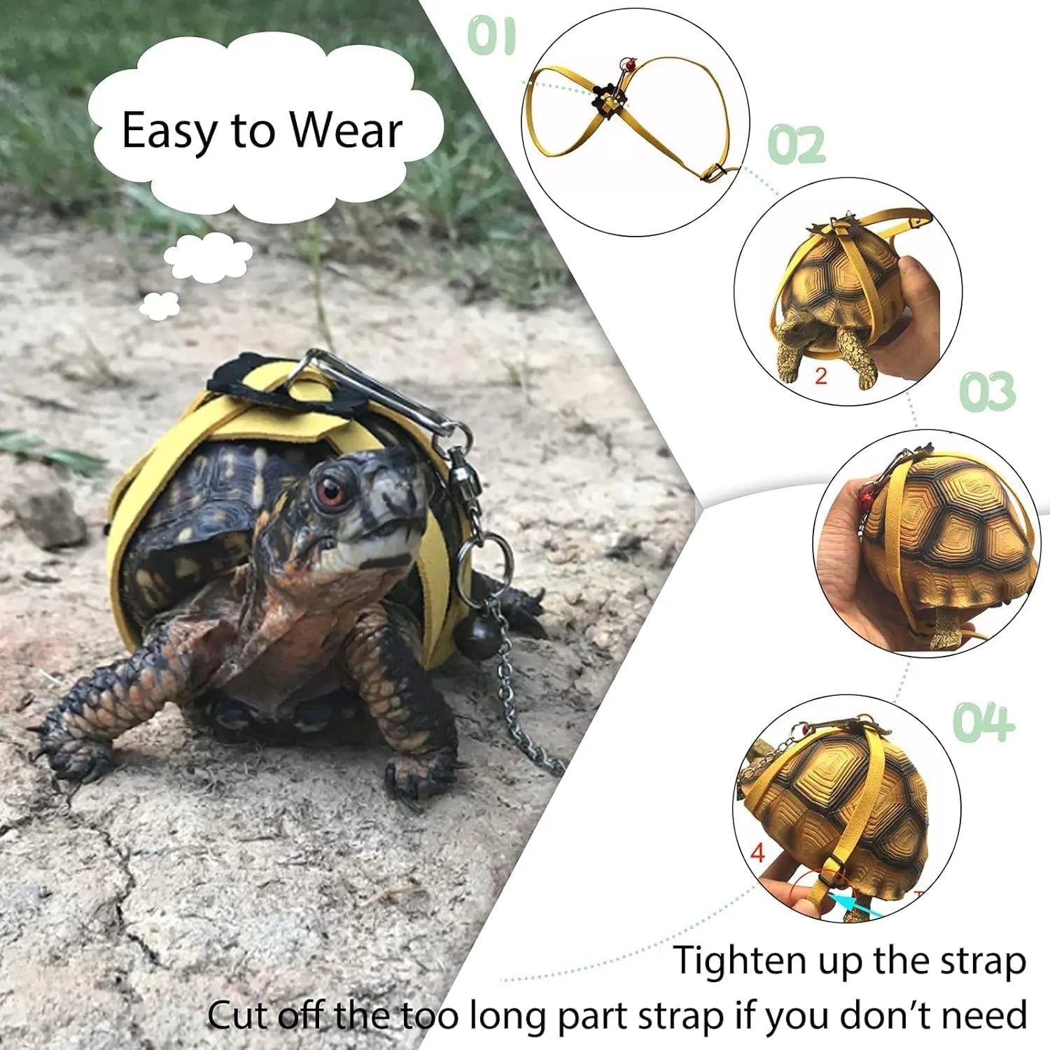 Yellow Turtle Harness Medium Size No Bell with Walking and Chest Straps Turtle Accessories for Turtles and Sea Turtles Wholesale Hub