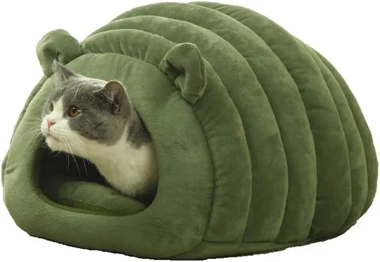 Green Cat Bed Cave - Cozy Pet House for Cats - Soft Kitten Sleeping Bed Wholesale Hub