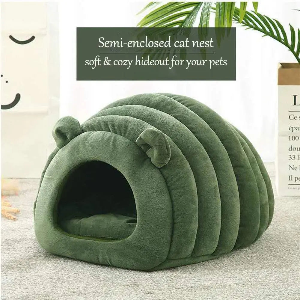 Green Cat Bed Cave - Cozy Pet House for Cats - Soft Kitten Sleeping Bed Wholesale Hub