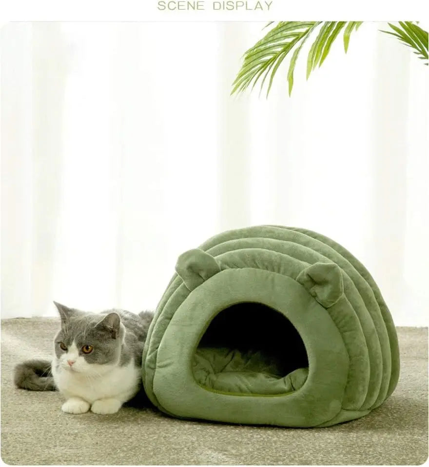 Green Cat Bed Cave - Cozy Pet House for Cats - Soft Kitten Sleeping Bed Wholesale Hub