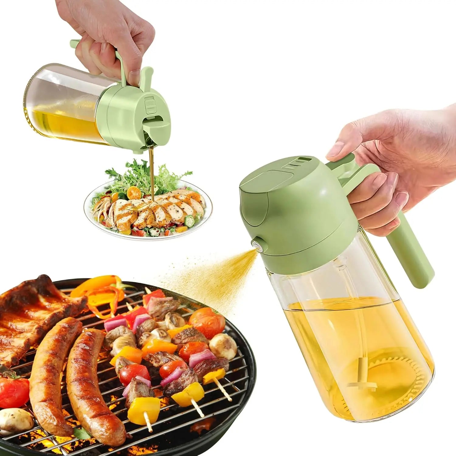2-in-1 Olive Oil Spray & Pour Bottle 470ml Glass Dispenser for Cooking BBQ Kitchen Wholesale Hub